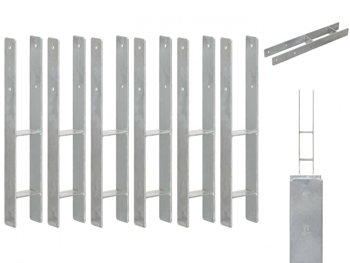 vidaXL Einschlagbodenhülse Pfostenträger 6 Stk Silbern 9660 cm Verzinkter Stahl Garten Bodenanker | Beschläge