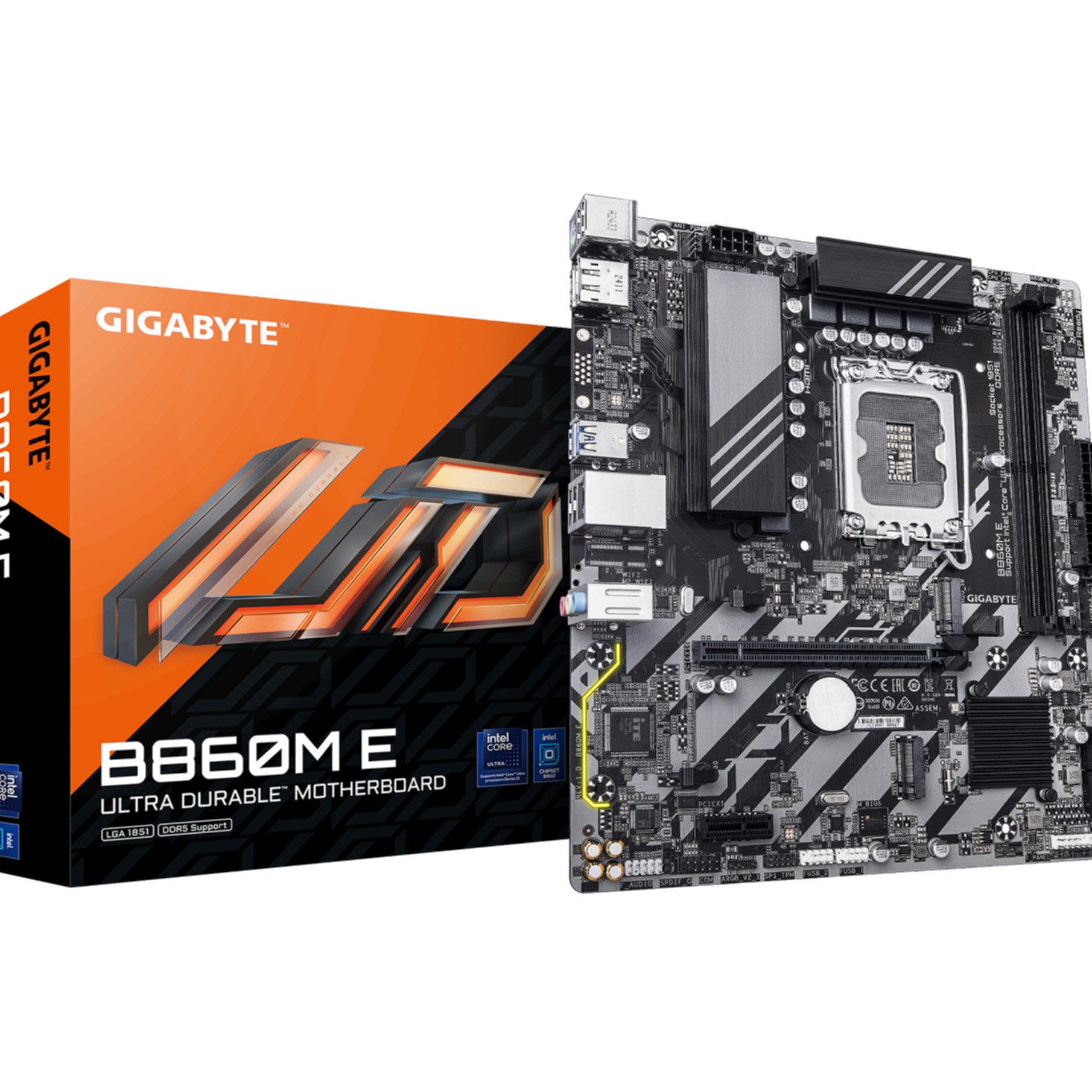 Gigabyte B860M E Mainboard - Intel Core Ultra Series CPUs, 4+1+2 Phasen VRM, bi Mainboard