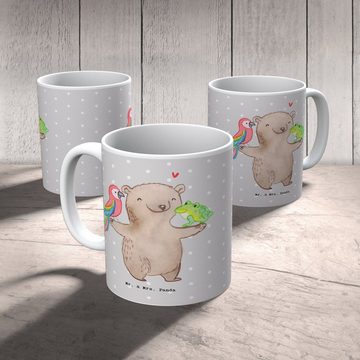 Mr. & Mrs. Panda Tasse Tierpfleger Herz - Grau Pastell - Geschenk, Teebecher, Tasse, Kaffeet, Keramik, Brillante Bedruckung