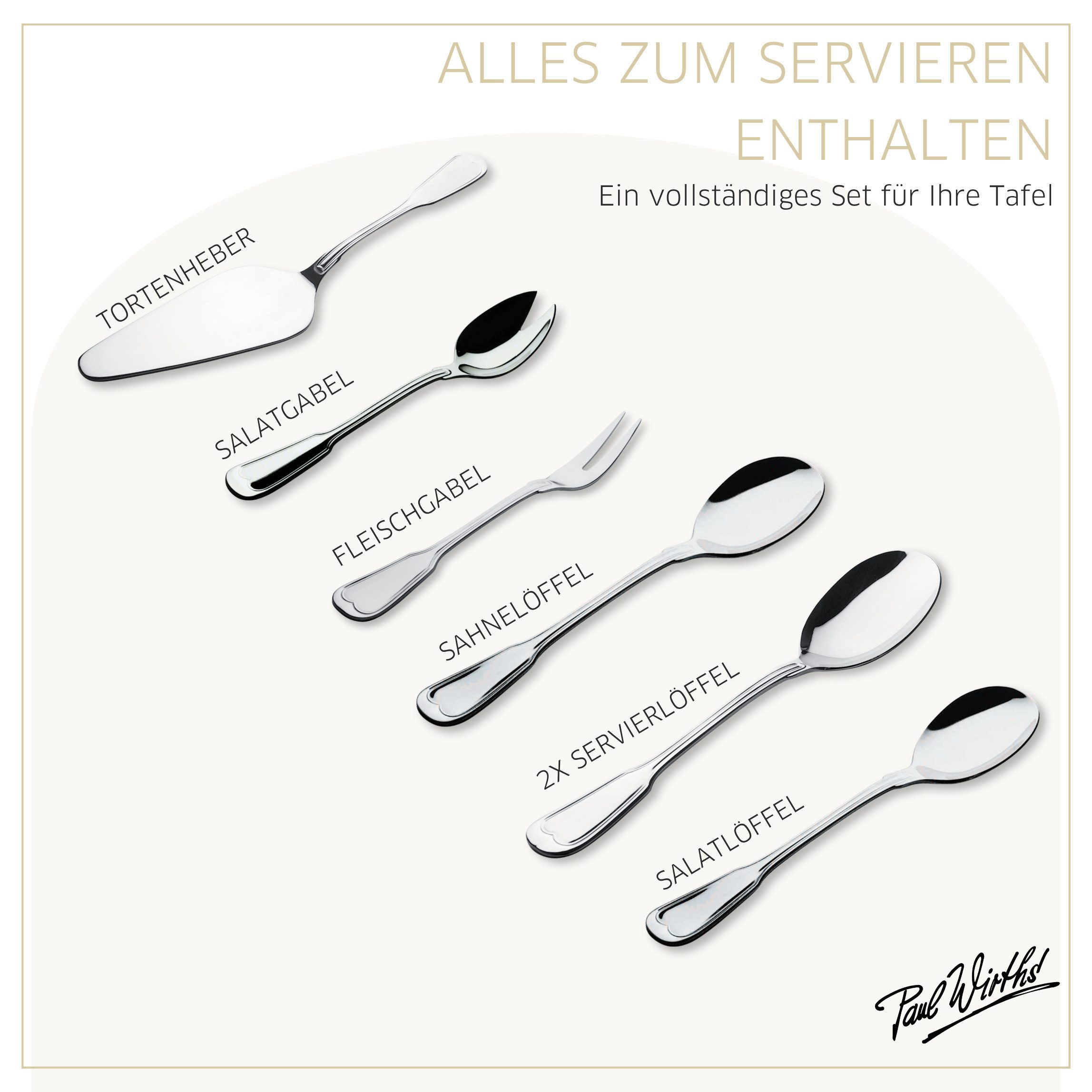 Paul Wirths Besteck-Set AUGSBURGER FADEN (68-tlg), 12 Personen, Edelstahl Rostfrei 18/10, spülmaschinenfest, hochglanzpoliert, langlebige Qualität – Bild 3 von 5