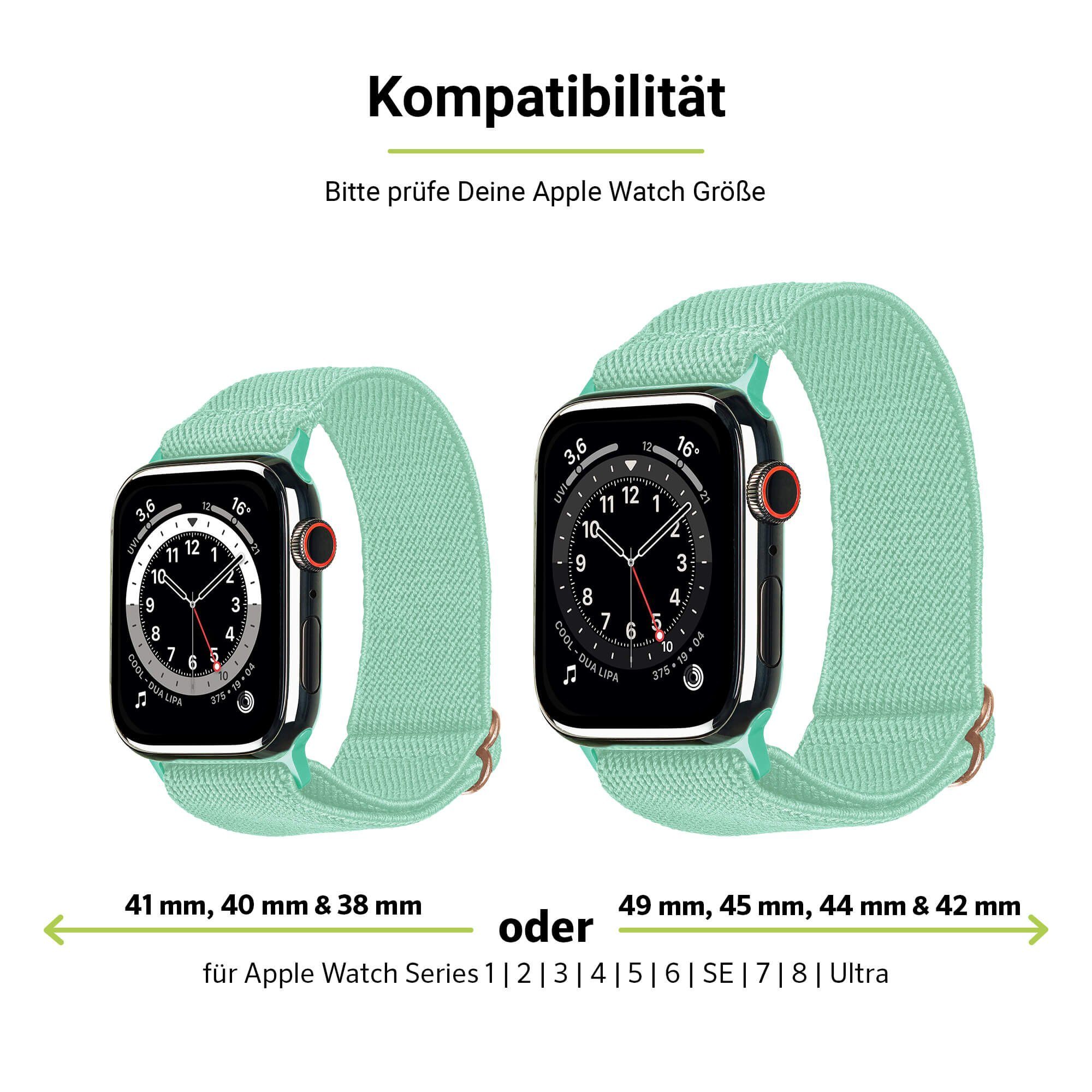 Artwizz Smartwatch-Armband WatchBand Flex, Textil (40mm), Adapter, Uhrenarmband mit Grün & 3-1 Watch Series SE 9-7 (38mm) (41mm), Türkis, 6-4 Apple