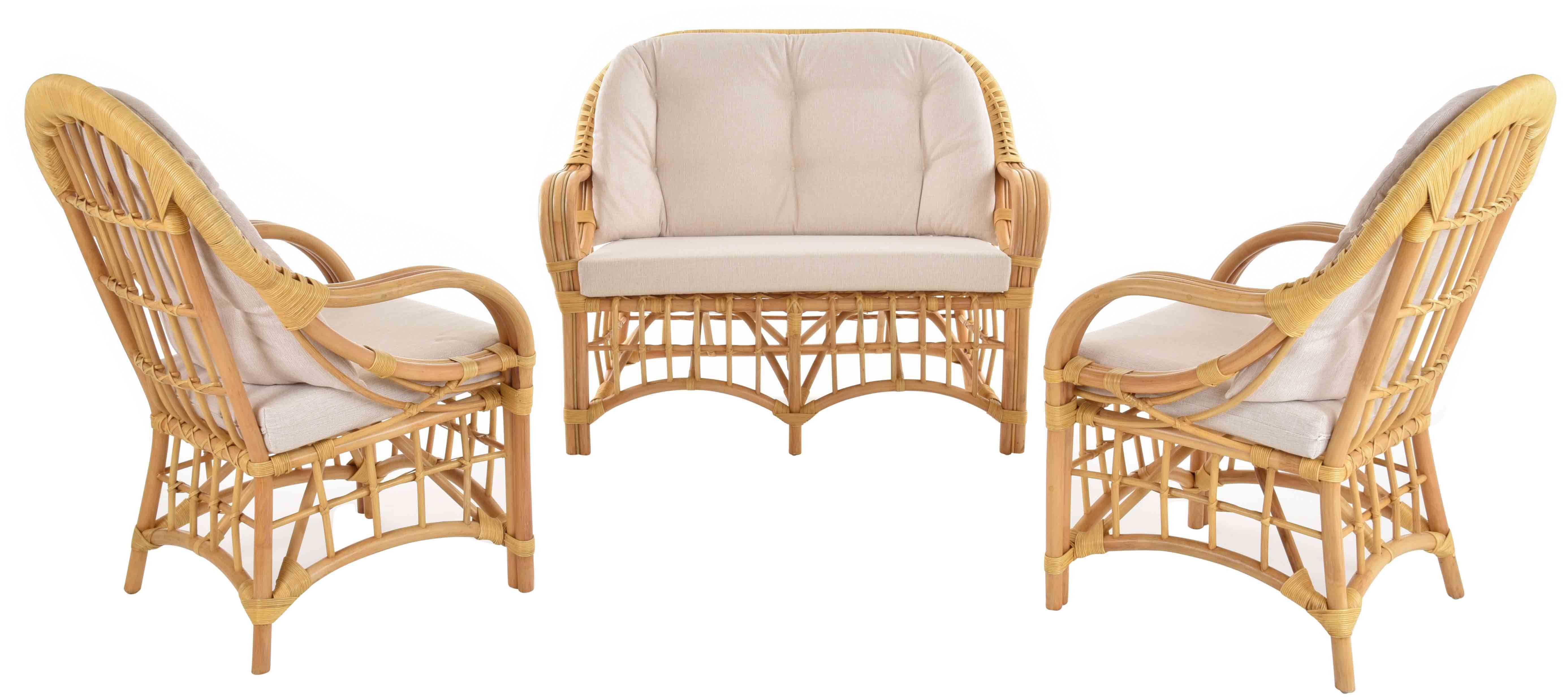 Krines Home Sitzgruppe Set/3 Rattan Henry Rattanset Wintergarten Garnitur Rattanmöbel Set, (3-tlg., 2x Sessel, 1x Zweisitzersofa), Sitzgruppe Wintergartenset