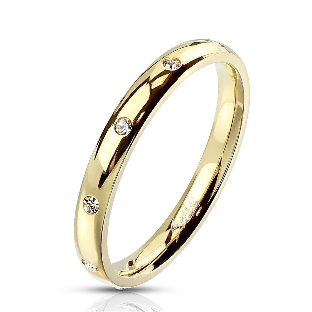 BUNGSA Fingerring Ring mit 10 Kristallen schmal verschiedene Farben aus Edelstahl Damen (Ring, 1-tlg), Frauen Mädchen Gold