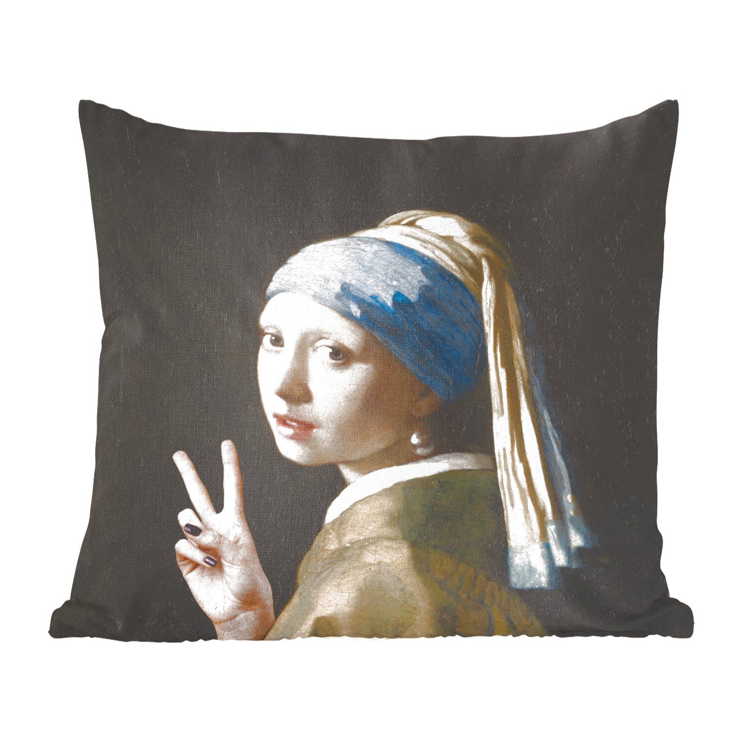 MuchoWow Dekokissen Das Mädchen mit dem Perlenohrring - Vermeer - Kunst, Zierkissen mit Füllung für Wohzimmer, Schlafzimmer, Deko, Sofakissen