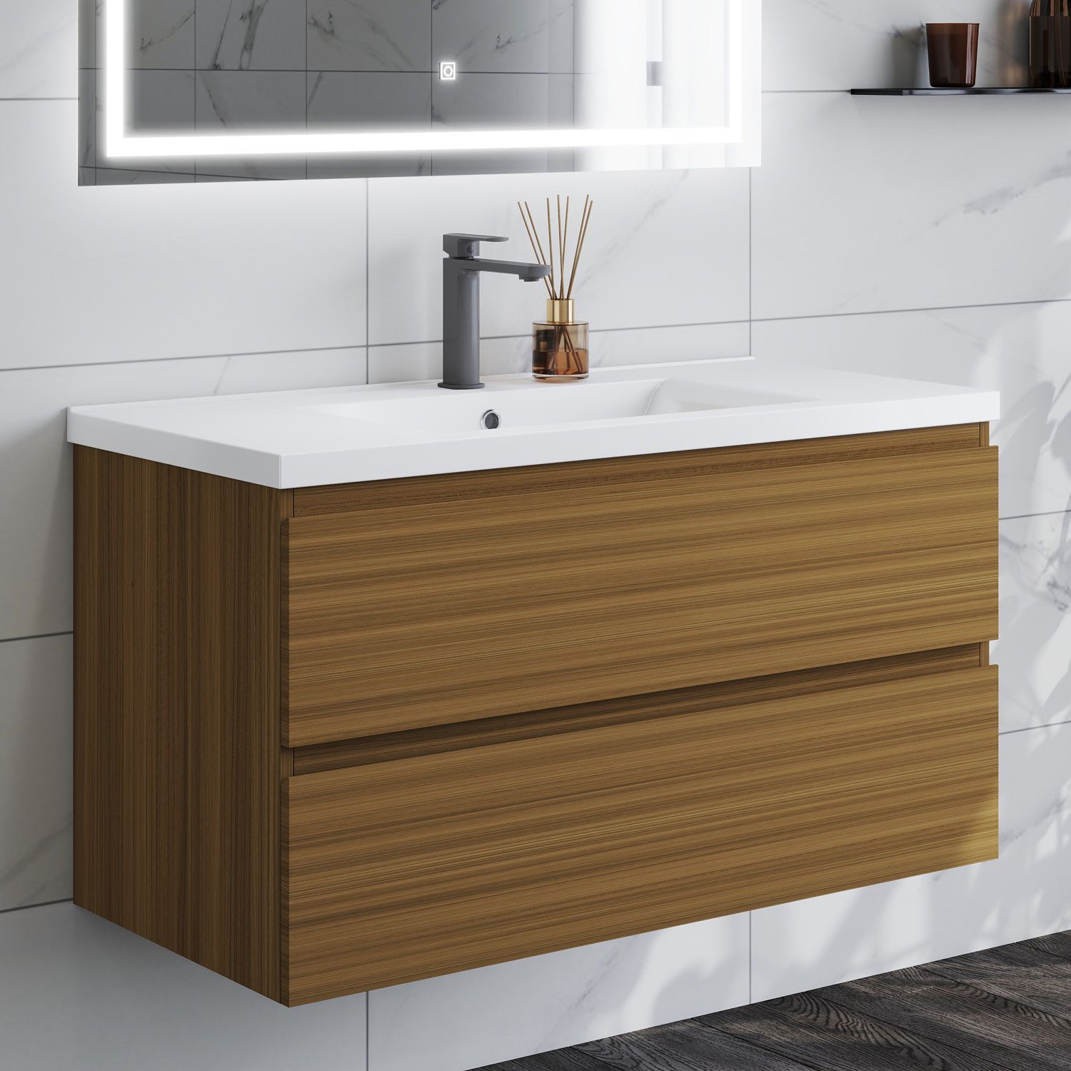 duschspa Waschtisch Waschbecken mit Unterschrank Badschrank Waschplatz Badmöbel Set, Matt, 50-120cm