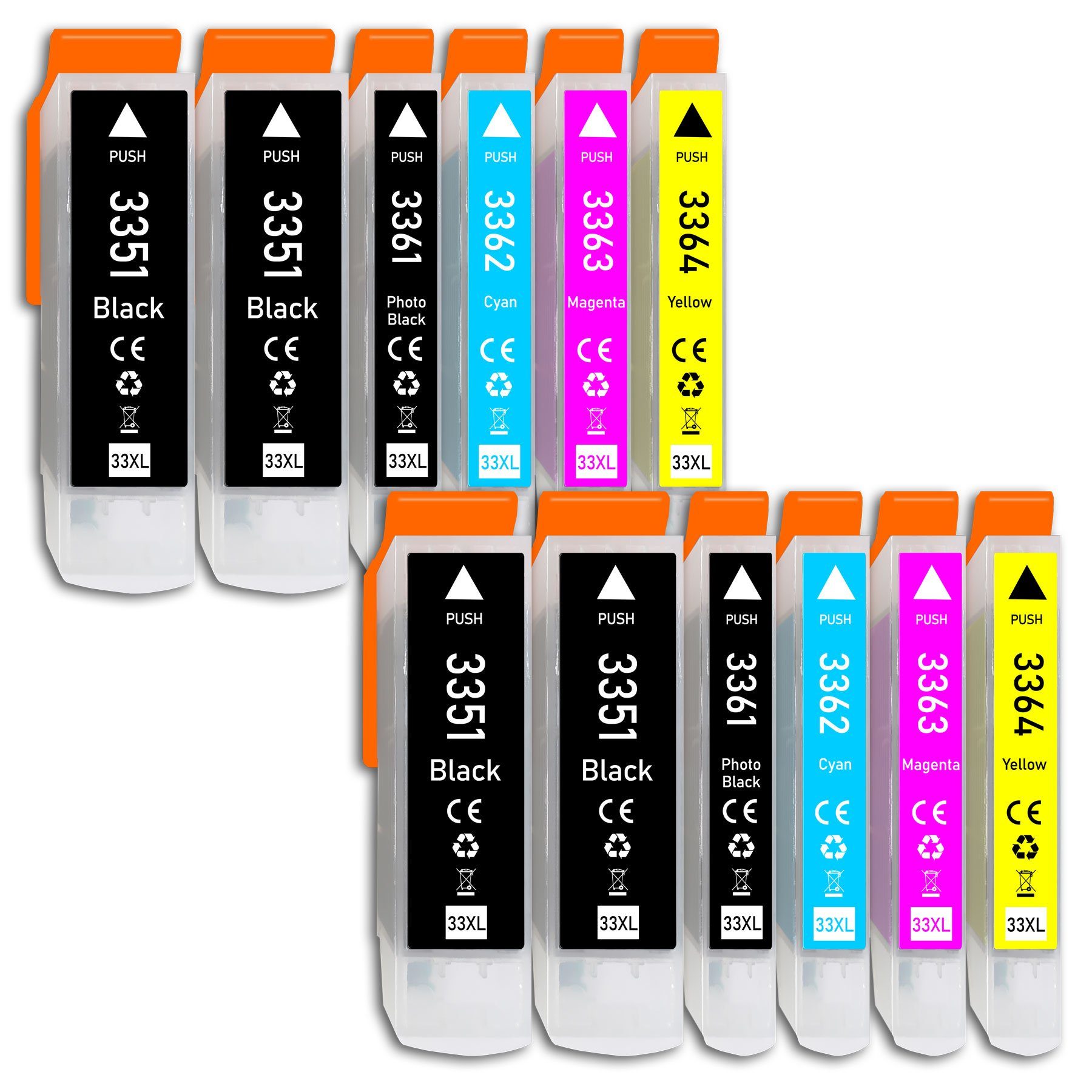 Druckerparadies 12er Multipack für Epson 33XL Tintenpatronen Set Tintenpatrone (12-tlg., für Epson XP530 XP540 XP630 XP635 XP640 XP645 XP830 XP900 XP7100)