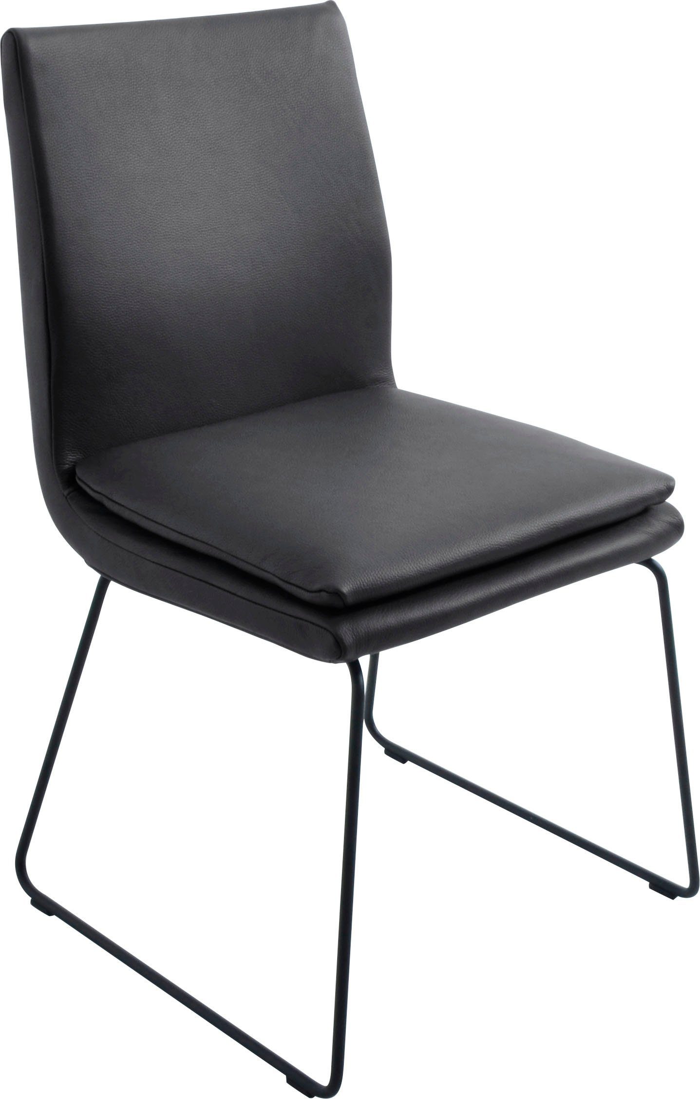 K+W Komfort & Wohnen Esszimmerstuhl Creso, mit Sitzkissen und Rundrohrkufe in Metall schwarz Struktur nero
