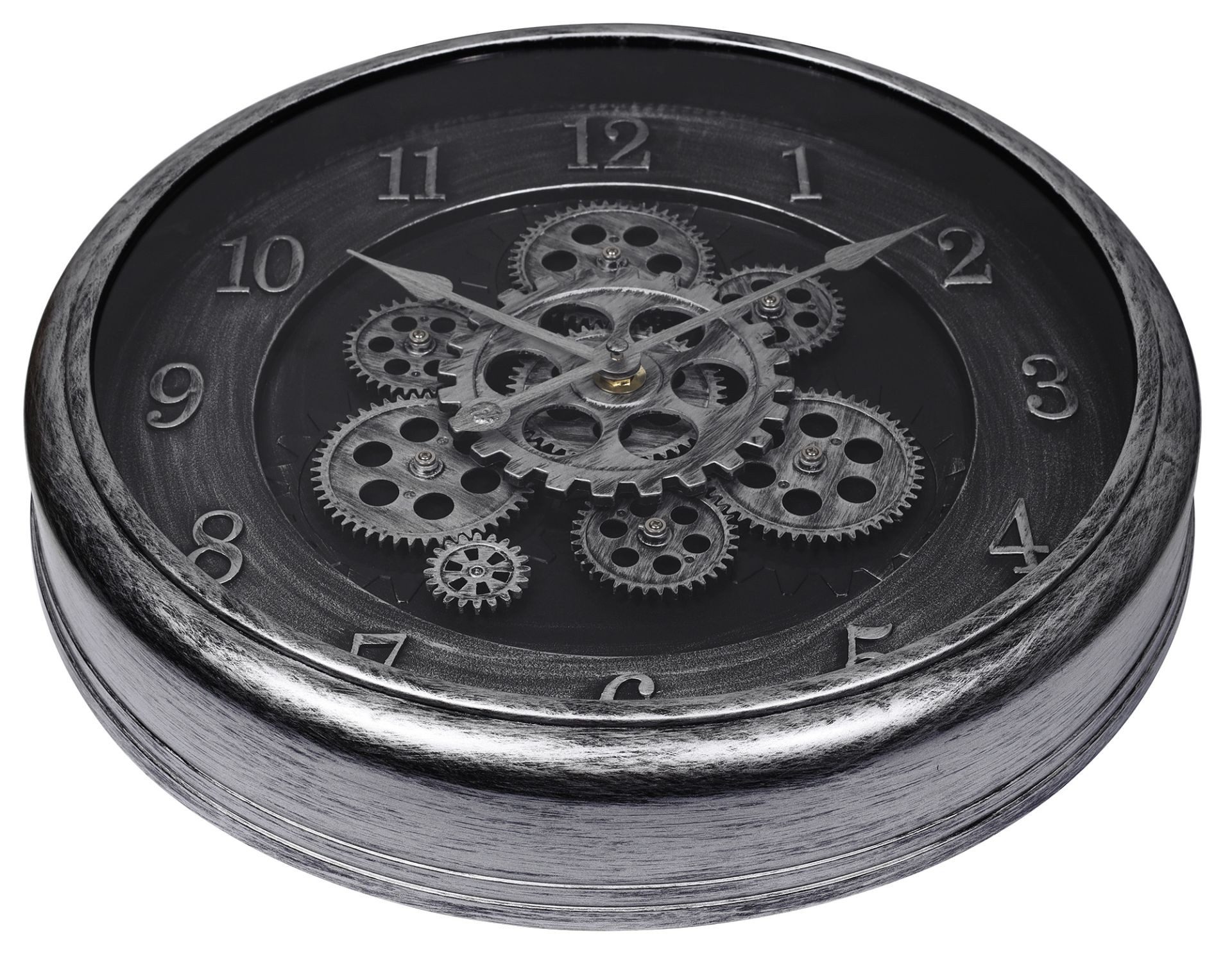 Hermann Jäckle Wanduhr 3115D 40 cm Industrial silber sichtbares Räderwerk