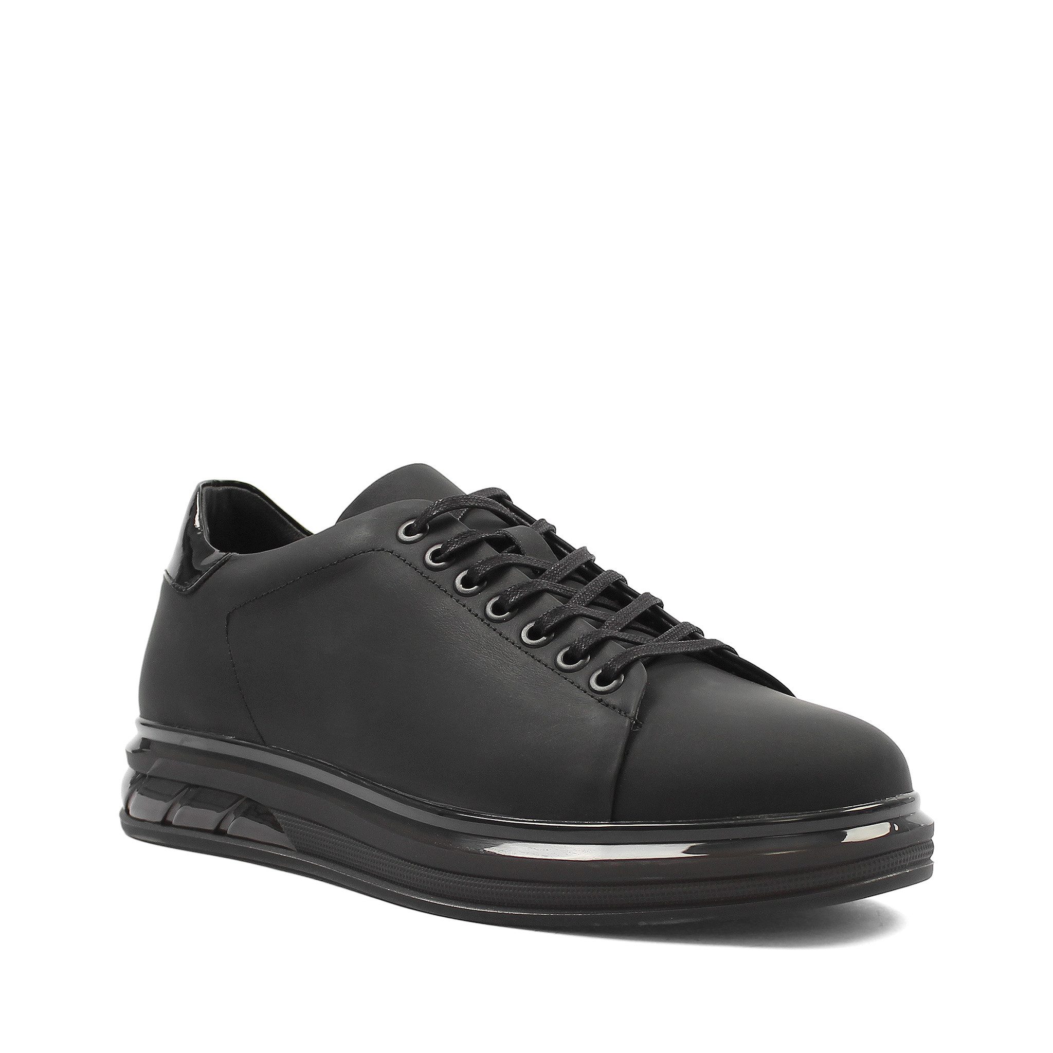 Celal Gültekin Plateau Schnürschuh Freizeit Streetwear Herren Sneaker Glattleder, Echtleder-Futter & Decksohle, Schwarz/Matt, 43