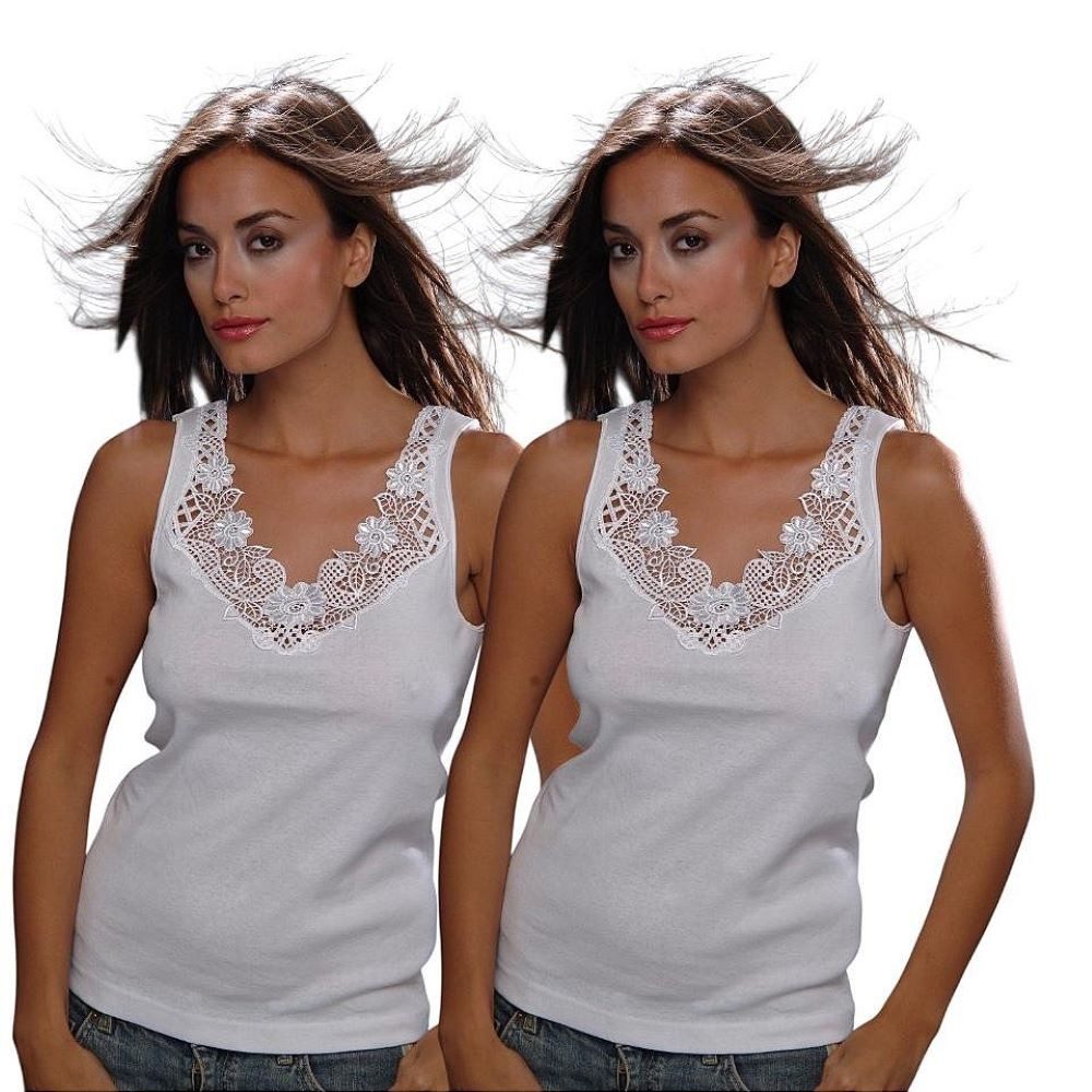 Toker Collection® Unterhemd Damen Unterhemd mit extra breiter Spitze 2 Stück (Packung, 2er Pack) exklusive Spitzen