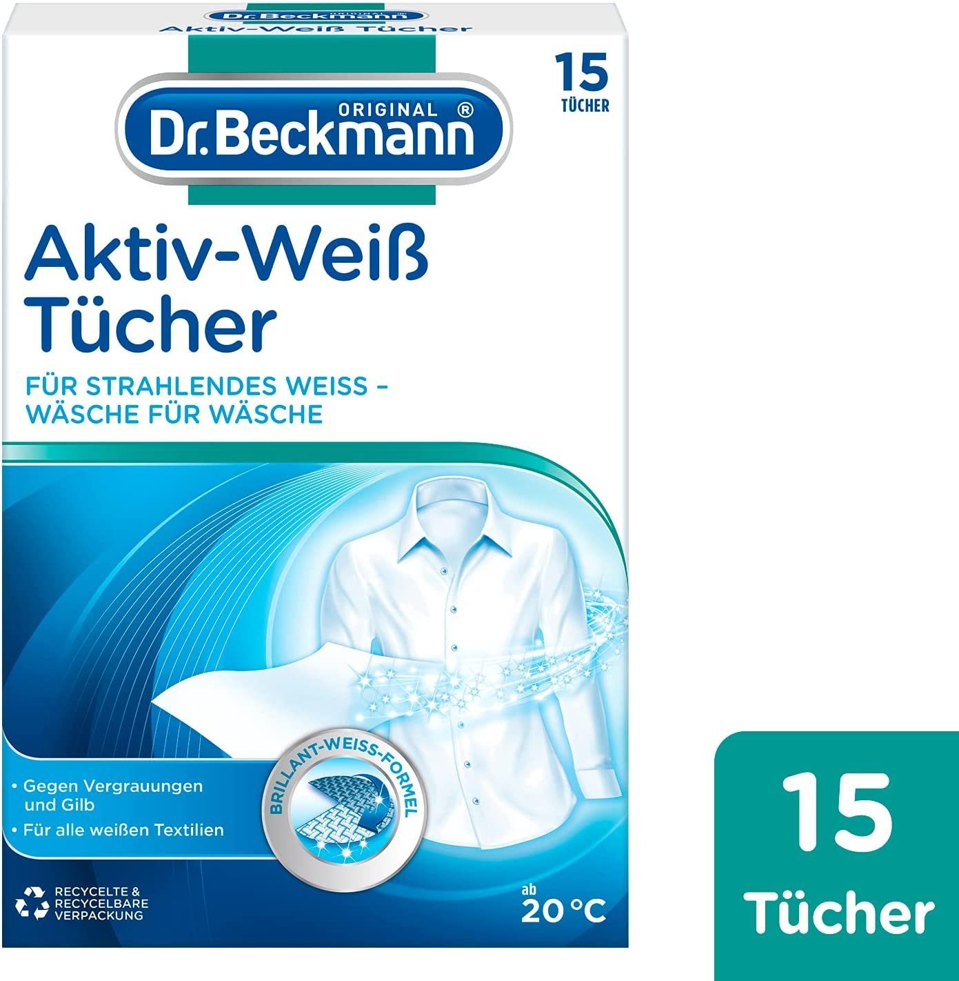 Dr. Beckmann Aktiv-Weiß Tücher, strahlendes 15 Tücher Weiß, Vergrauungen, Spezialwaschmittel (1-St) gegen