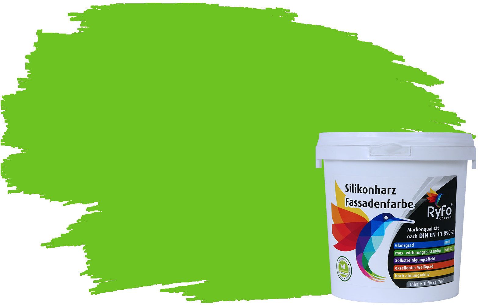 RyFo Colors Fassadenfarbe Silikonharz Fassadenfarbe Grüntöne, 1 L ca. 6 m², Wasserabweisend, diffusionsfähig, schützt vor Schmutz, UV-beständig