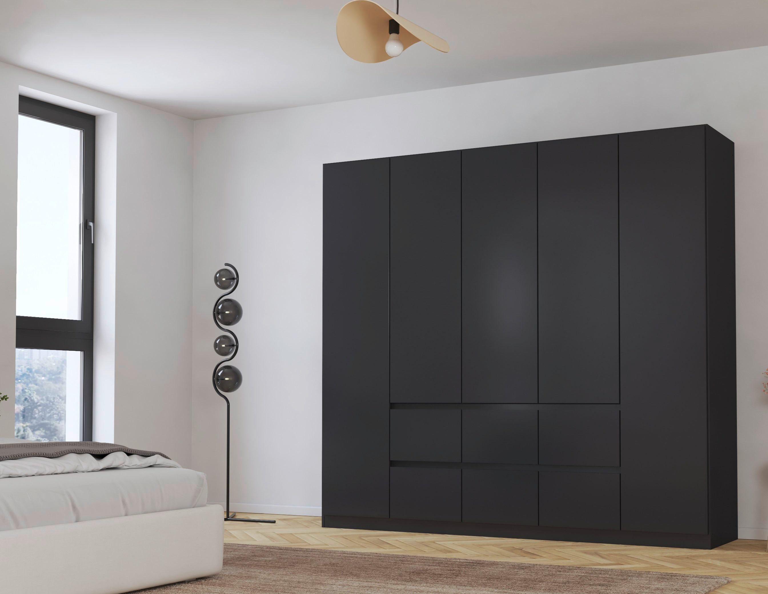 rauch Drehtürenschrank Schrank Garderobe MAINZ Breiten 91/136/181/226/271/315/360, Höhe 210cm (3 verschiedene Ausstattungen BASIC/CLASSIC/PREMIUM (inkl. SOFT-CLOSE) grifflose Front, Außentüren mit Push-to-Open Funktion MADE IN GERMANY