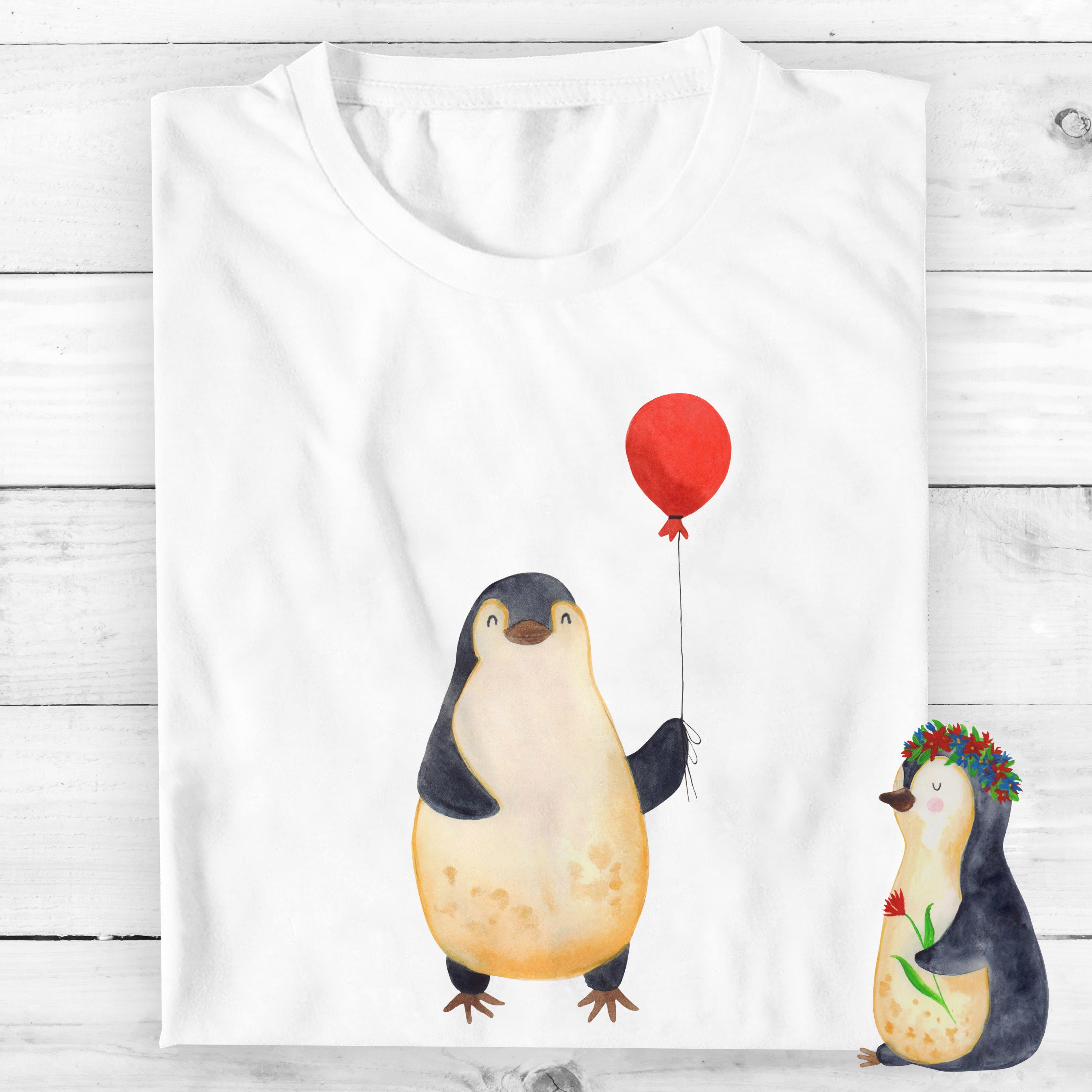Geschenk, Panda (1-tlg) Pinguin Shirt, - - Weiß Mr. Neustart, T-Shirt Luftballon Männer, & Mrs. Kind,