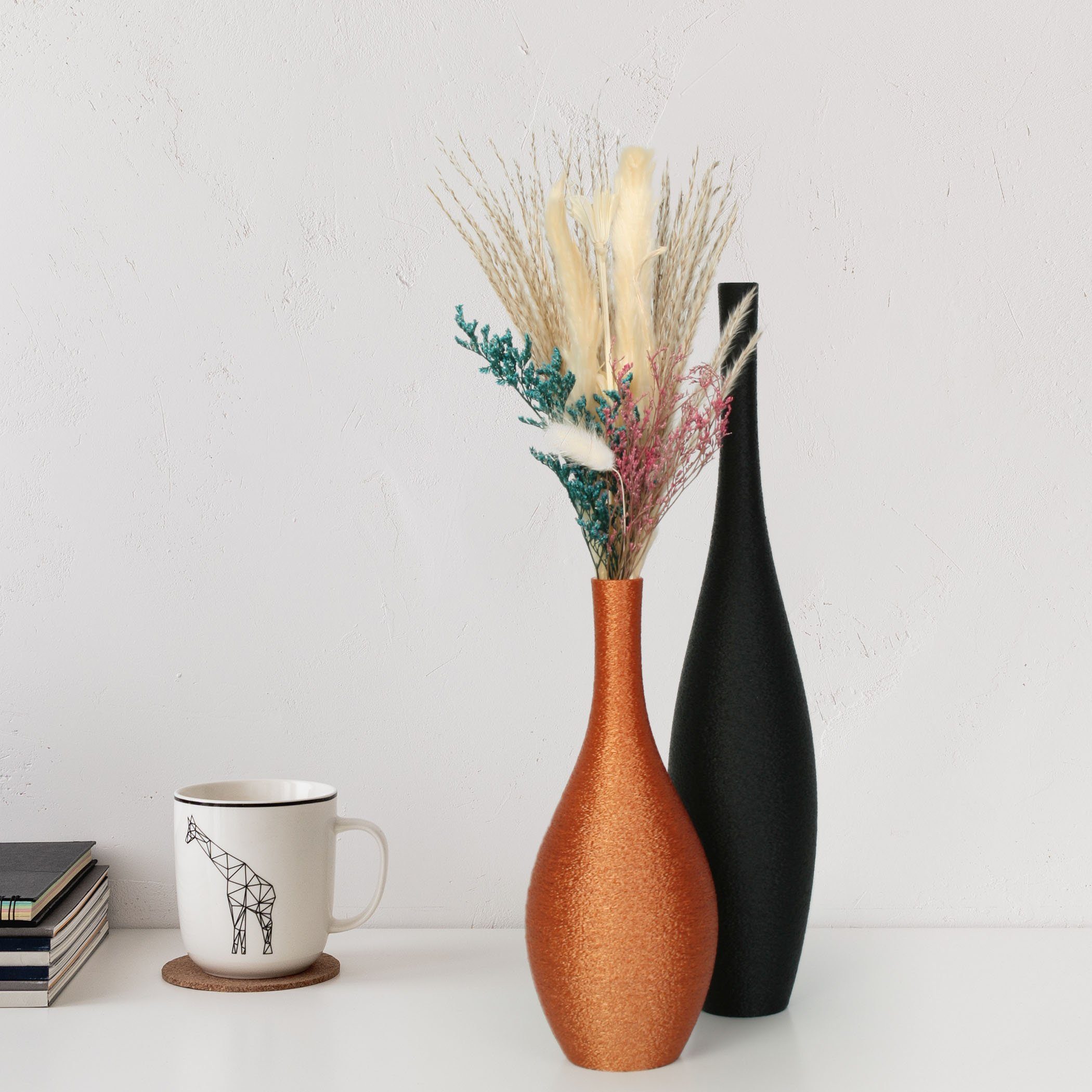 Vasen), – (Set, Feder nachwachsenden & wasserdicht aus Bronze Schwarz bruchsicher aus Set Designer Blumenvasen bestehend aus 2 Dekorative Dekovase Vasen-Set Bio-Kunststoff & Kreative Rohstoffen;