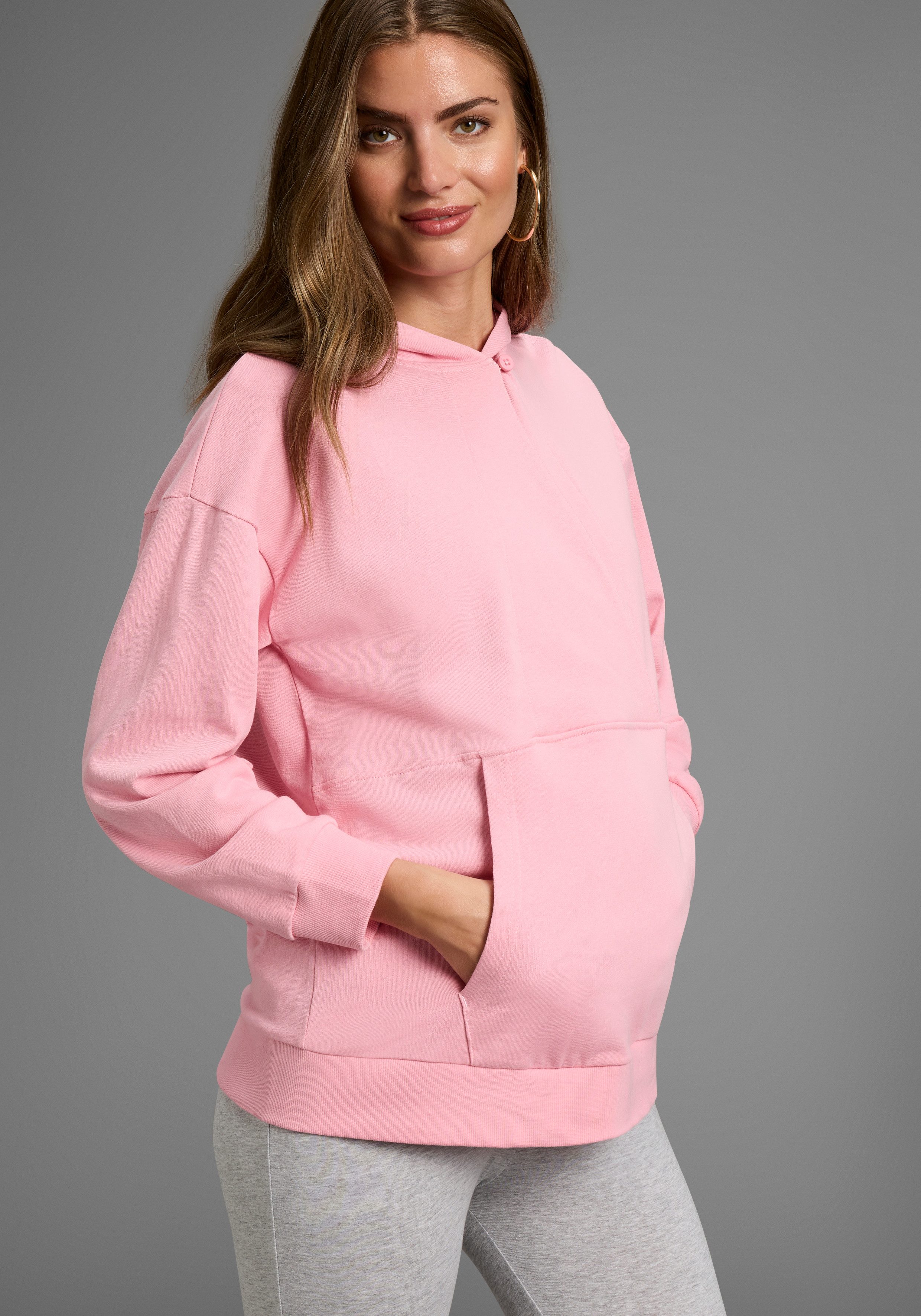 Neun Monate Umstandssweatshirt Stillsweatshirt für Schwangerschaft und Stillzeit Kapuzen-Sweatshirt mit praktischem Verschluss