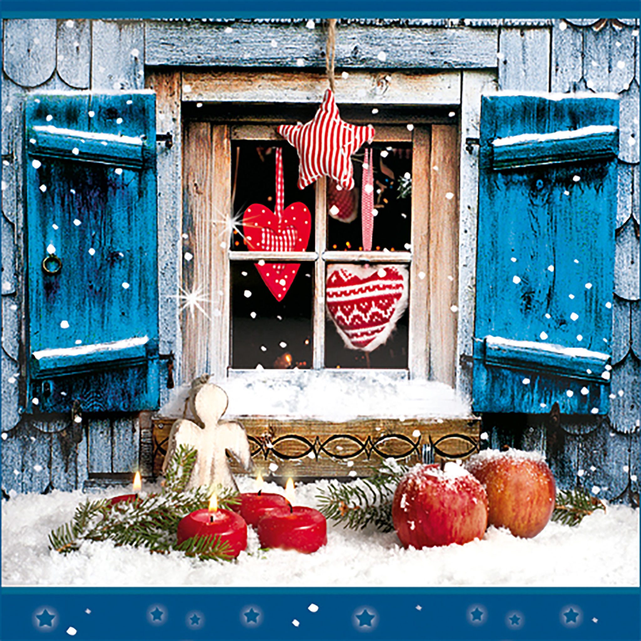 ti-flair Papierserviette, Servietten Papier 33x33cm Weihnachtsfenster 20 Stück Blau / Rot