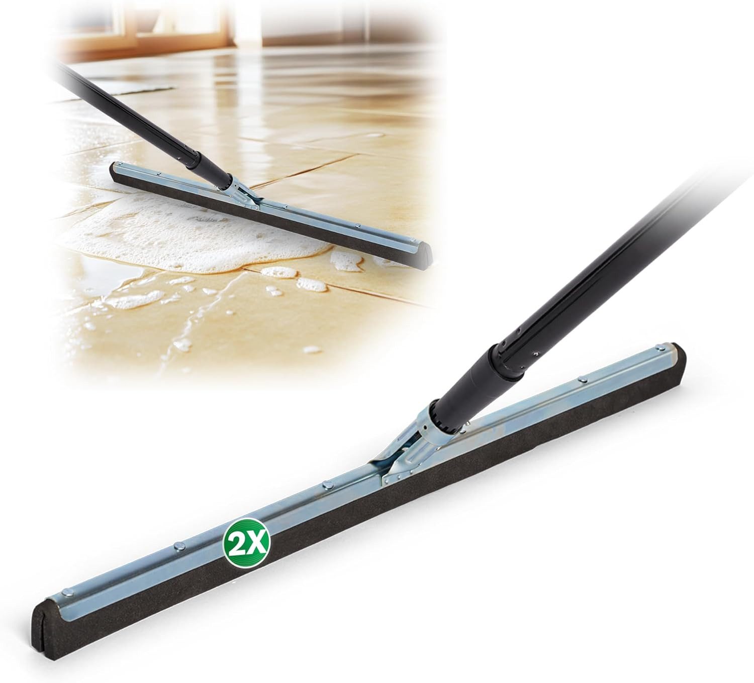 Novaliv Kehrgarnitur 20391+20969+20392-2x, (2-tlg), Novaliv 2X Wasserabzieher 60cm Boden mit Stiel Wasserschieber Dusche B