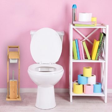 MSV Toilettenpapierhalter WC Garnitur 2in1 Bambus, Kombiniertes Badezimmer Standelement aus Toilettenbürste und Rollenhalter, herausnehmbarer Innenbehälter, Hygieneabdeckung, Bambus und Edelstahl, natur, 20x20x73 cm