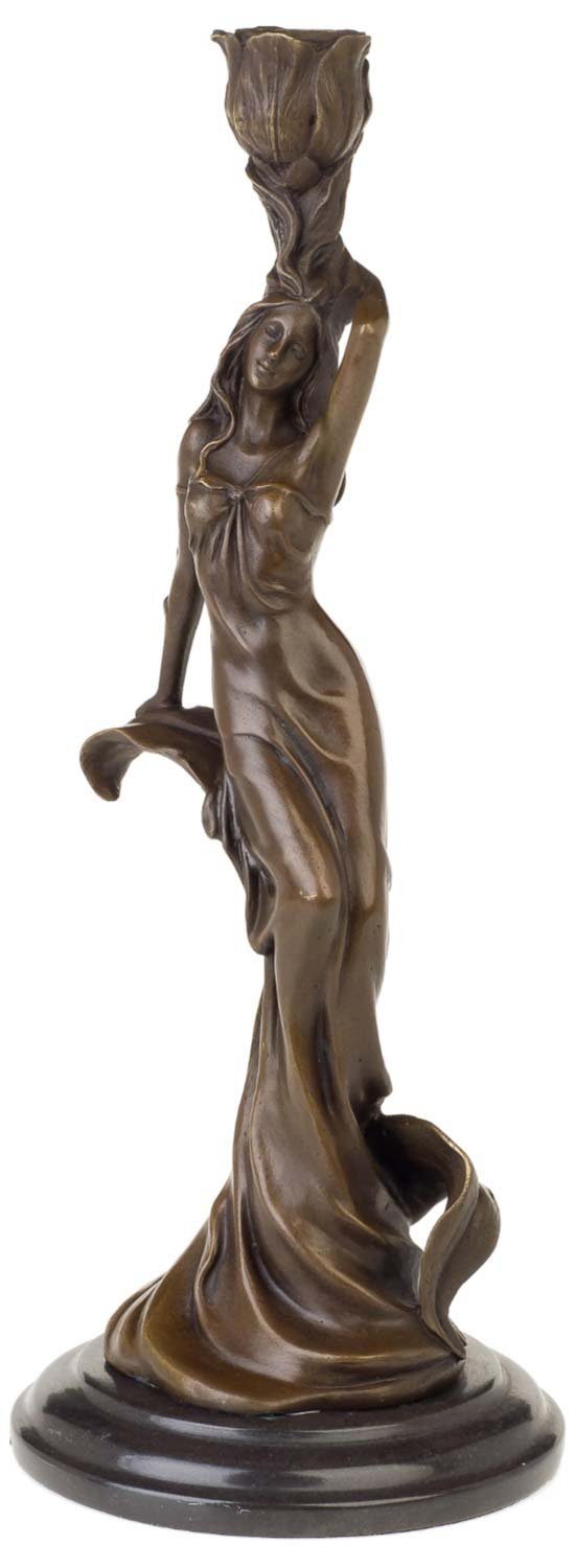 Aubaho Kerzenständer Bronzeskulptur Frau Kerzenständer Antik-Stil Bronze Figur Statue - 33c