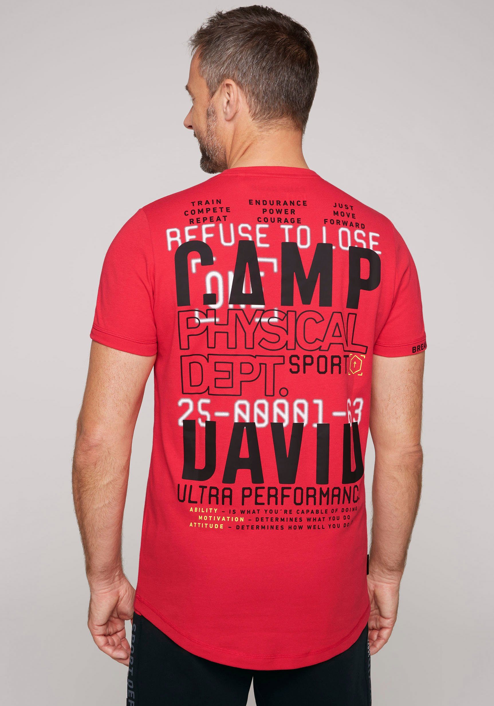 Print T-Shirt DAVID und Label power kleinem Vorderseite auf CAMP Ärmel mit red