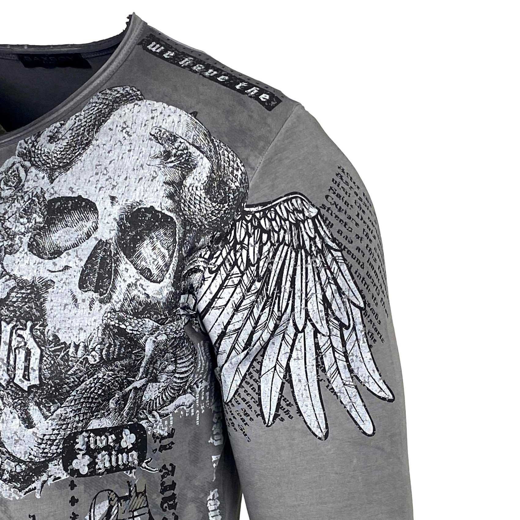 Baxboy Longshirt BAXBOY Herren Rundhals Longsleeve Langarmshirt Aufdruck Washed 709 – Bild 3 von 5