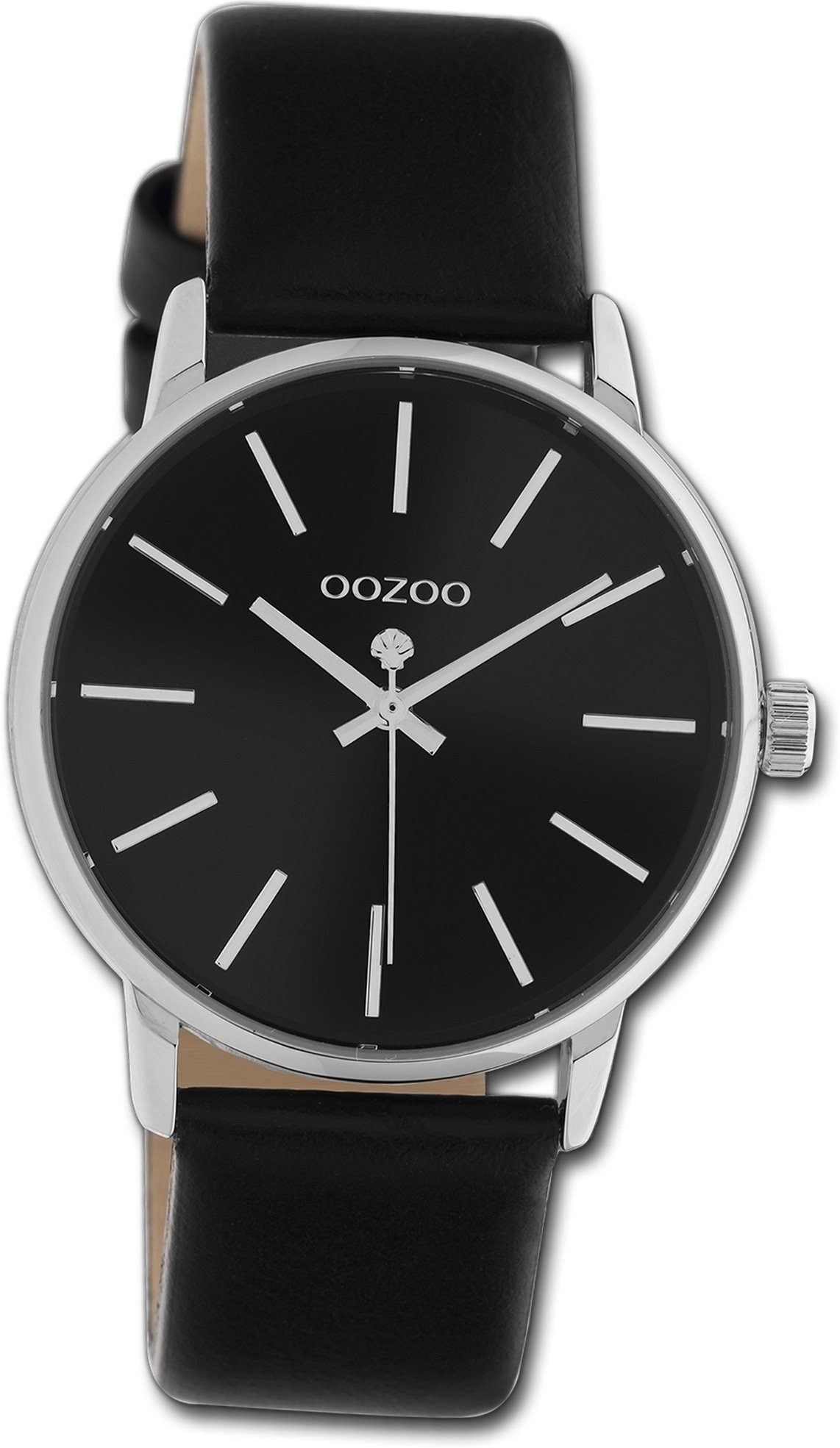 OOZOO Quarzuhr Oozoo Damen Armbanduhr Timepieces, Damenuhr Lederarmband schwarz, rundes Gehäuse, mittel (ca. 36mm)