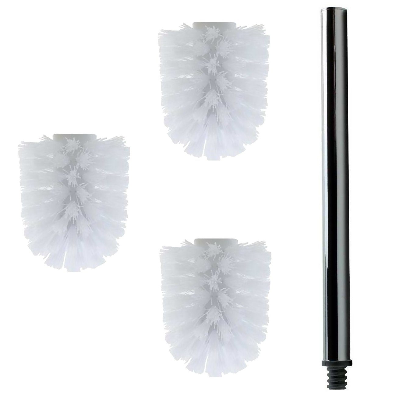 Daloual WC-Reinigungsbürste Ersatzbürstenköpfe Ø 6,5 cm inklusive Edelstahlgriff, Badezimmer, Gäste-WC, (Vorteils-Set, 4-tlg), Auswechselbarer Bürstenkopf, hochwertige Borsten, rostfrei, Edelstahl