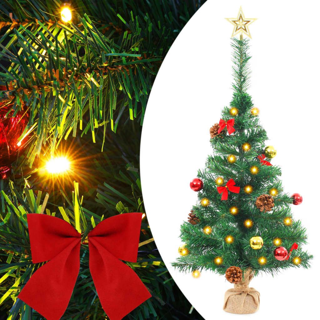 Künstlicher Weihnachtsbaum Künstlicher Weihnachtsbaum mit Kugeln und LEDs Grün 64 cm