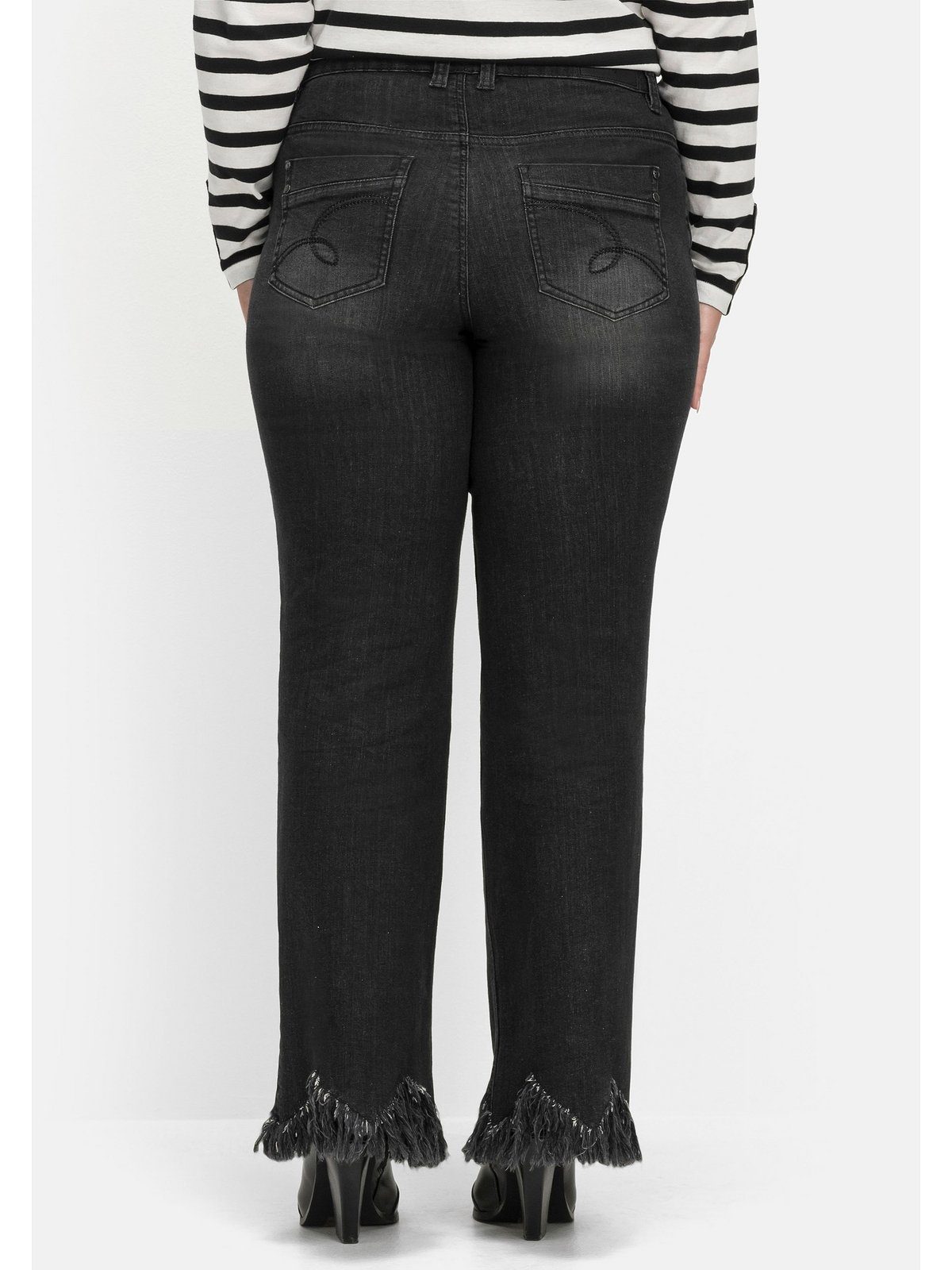 Bootcut-Jeans Sheego Große Zickzack-Form mit Fransensaum in Größen