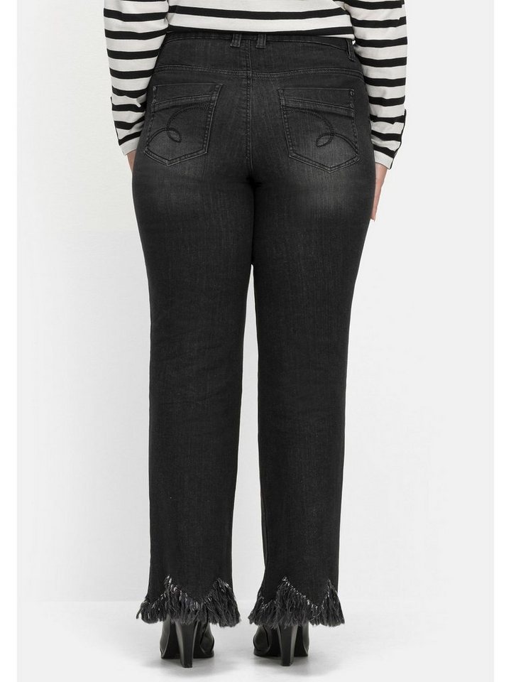 Sheego Bootcut-Jeans Große Größen mit Fransensaum in Zickzack-Form