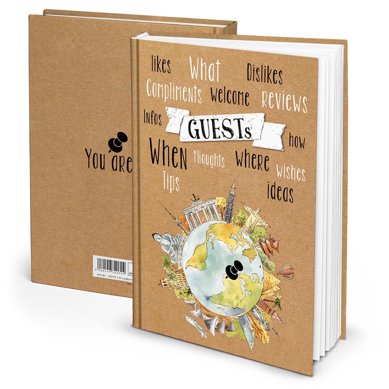 Logbuch-Verlag Dekofigur Gästebuch DIN A4 Hardcover braun mit Weltkugel Globus Motiv braun bunt