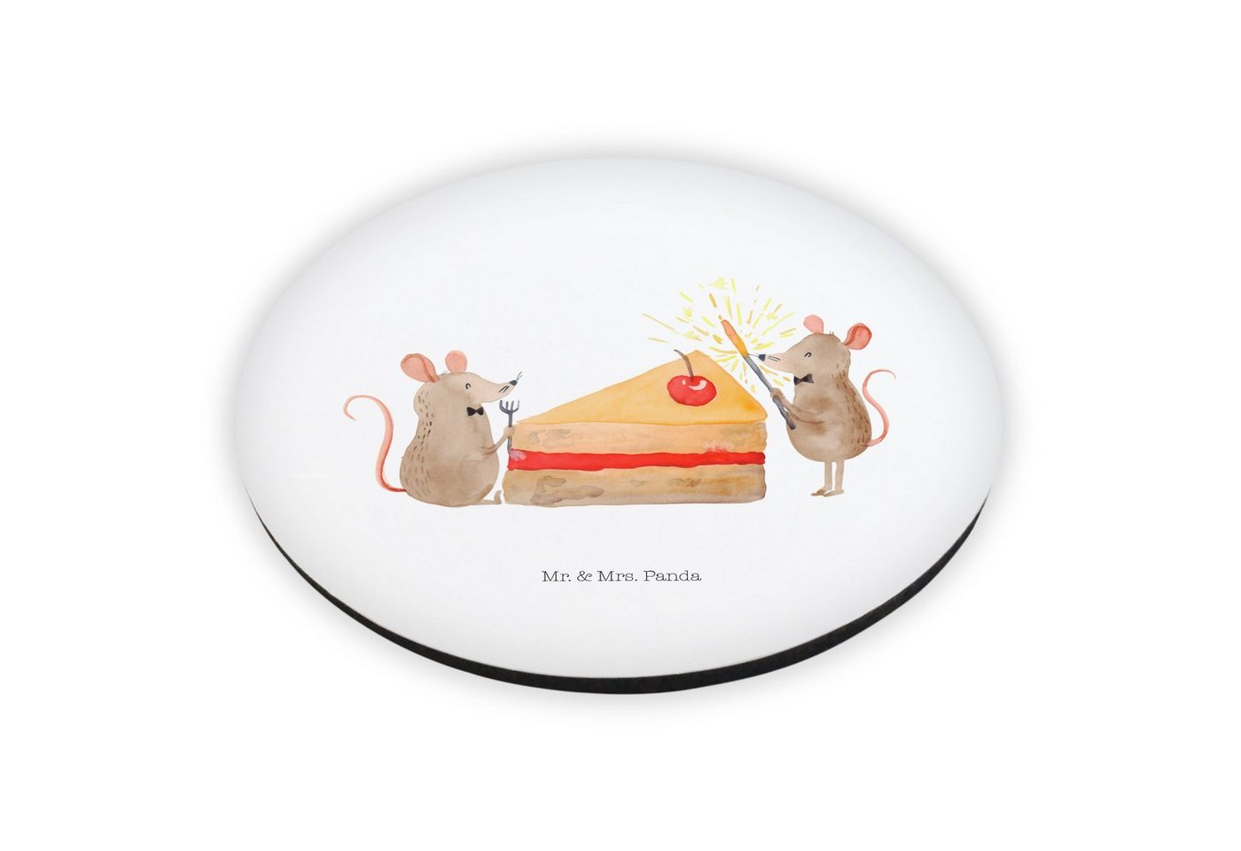 Thumbnail - Mr. & Mrs. Panda Magnet Mäuse Kuchen - Weiß - Geschenk, Geburtstag, Kuchenstück, Kühlschrank (Packung, 1-St., Rund Magne...