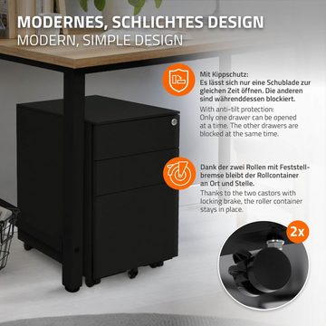 ML-DESIGN Rollcontainer Aktenschrank Büroschrank Bürocontainer Schubladenschrank, 3 Schubladen Schwarz 39x50x56cm Stahl Mobil Abschließbar