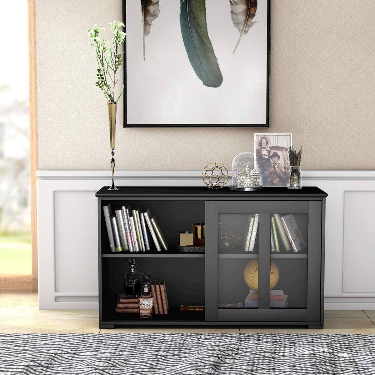 COSTWAY Sideboard, mit höhenverstellbarer Ablage,mit Glas Schiebetüren günstig online kaufen