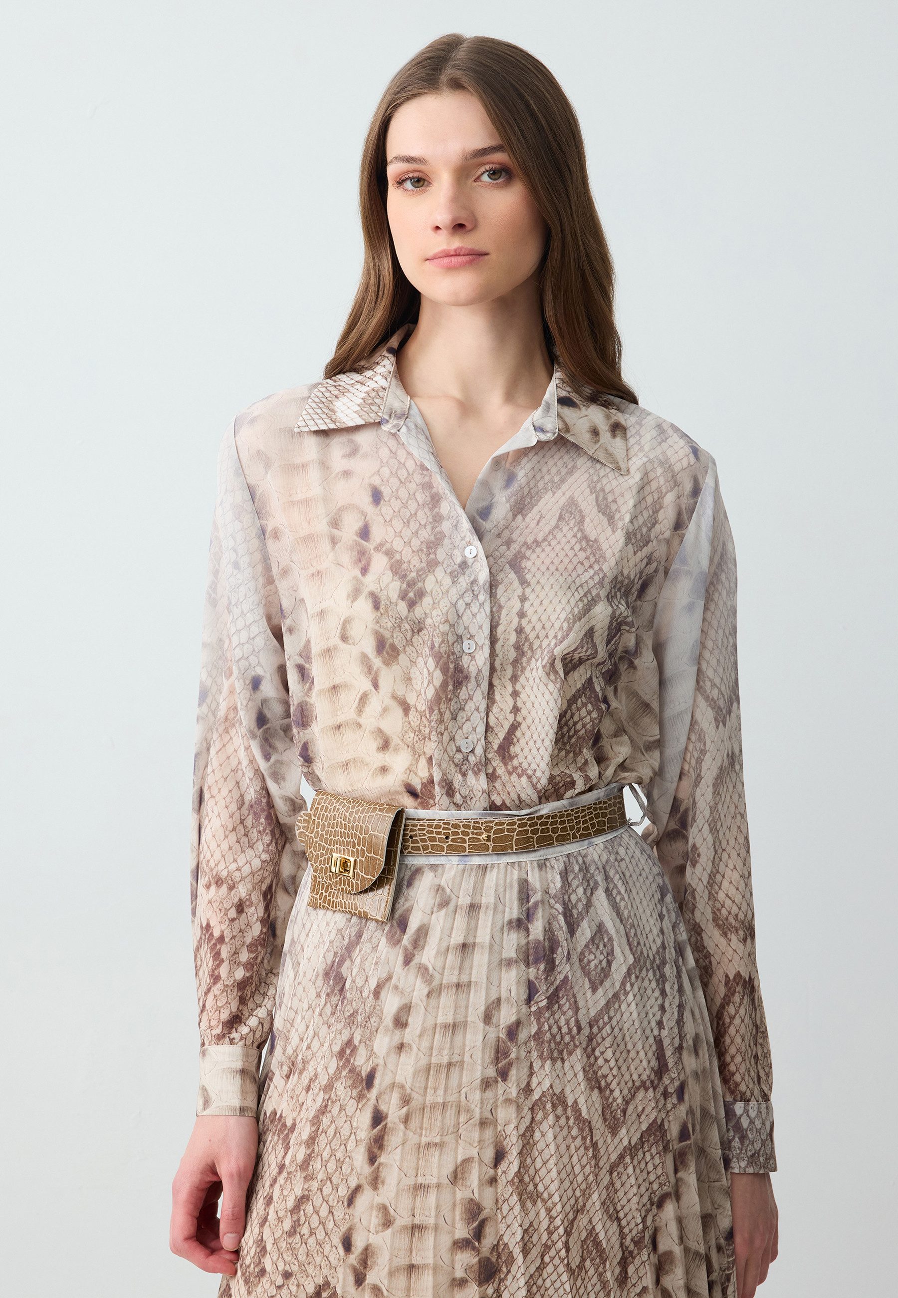 Shirtbluse Loose Fit Hemdkragen Gewebtes Steinhemd