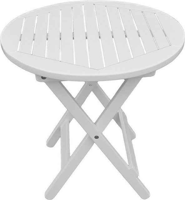 GARDEN PLEASURE Gartentisch MESA, Eukalyptusholz, klappbar, Ø 50 cm, weiß