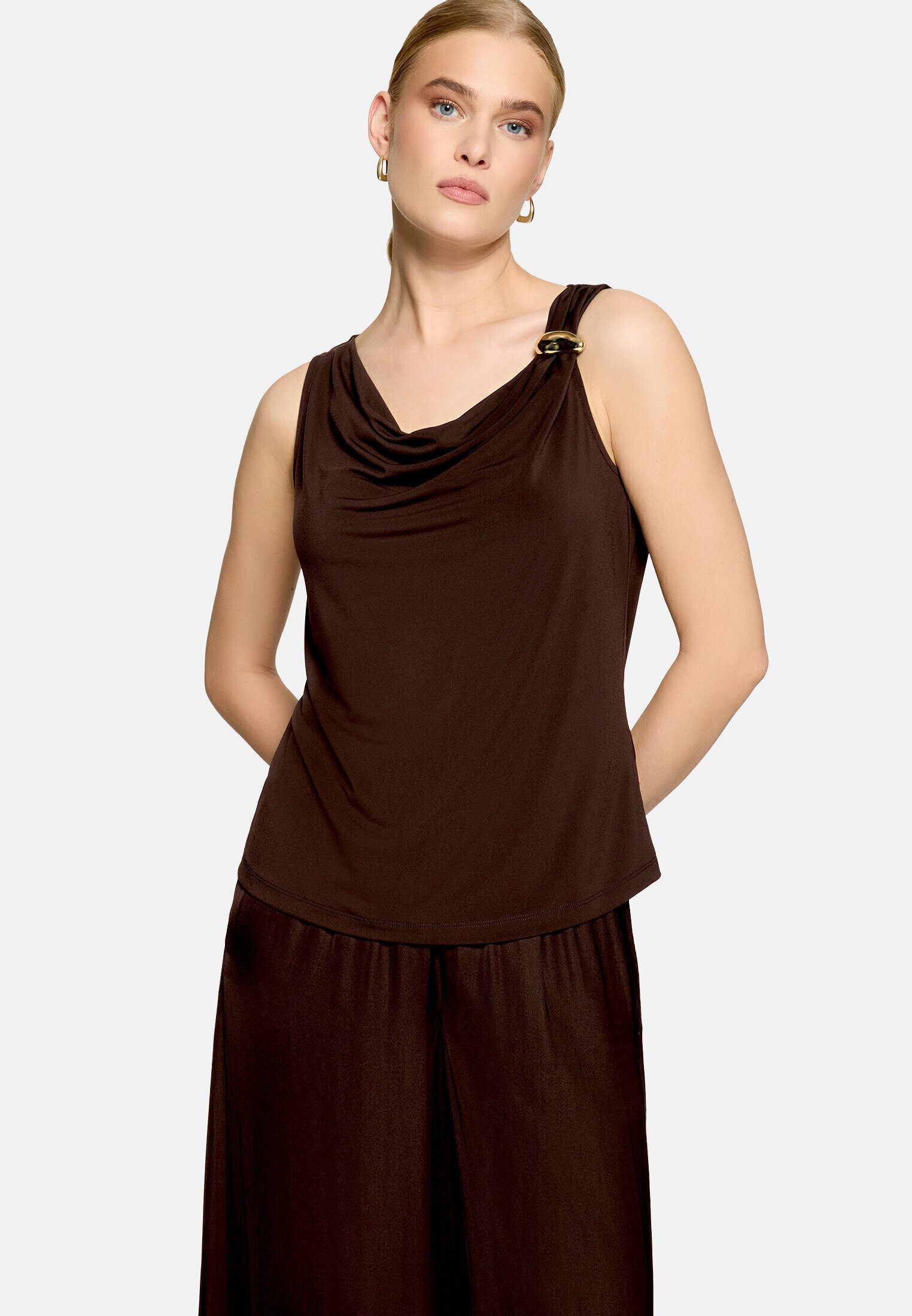 Zero T-Shirt Damen mit Wasserfallausschnitt (1-tlg) Material – Bild 2 von 5