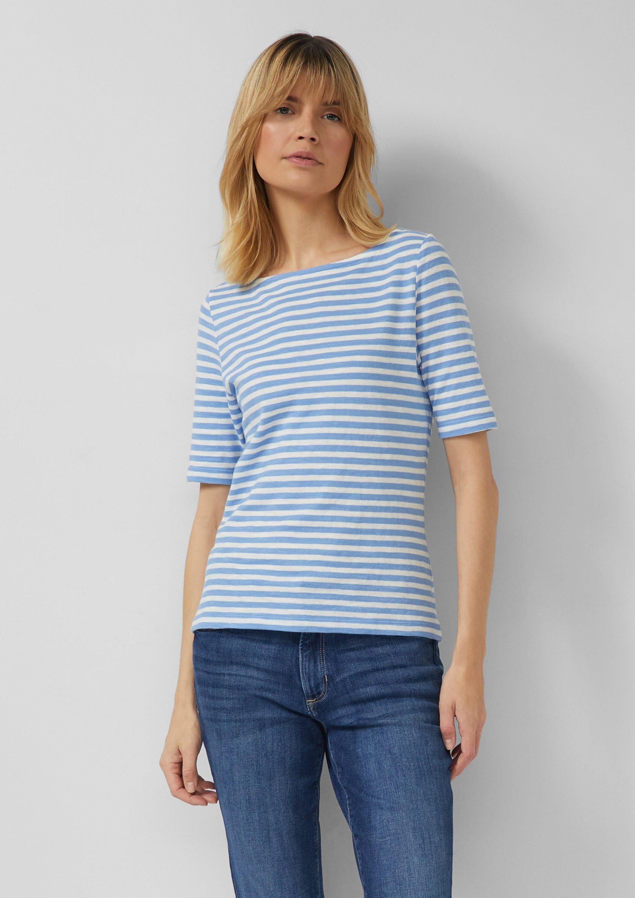 s.Oliver Kurzarmshirt T-Shirt Gestreiftes Halbarmshirt im Slim Fit mit Flammgarn