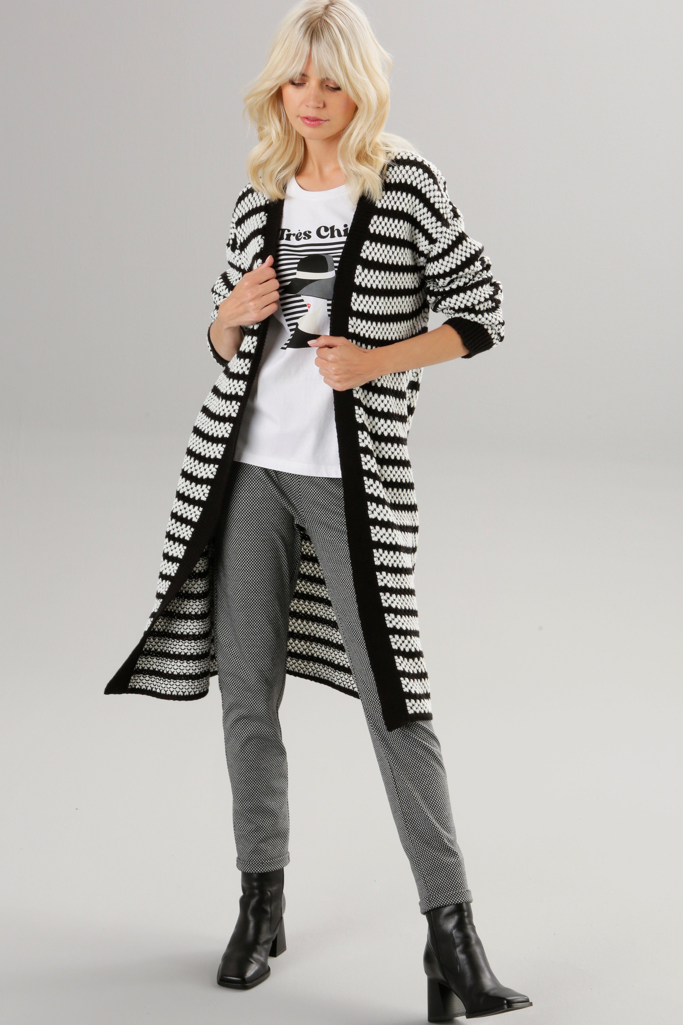 Aniston Streifen-Muster Strickjacke SELECTED mit