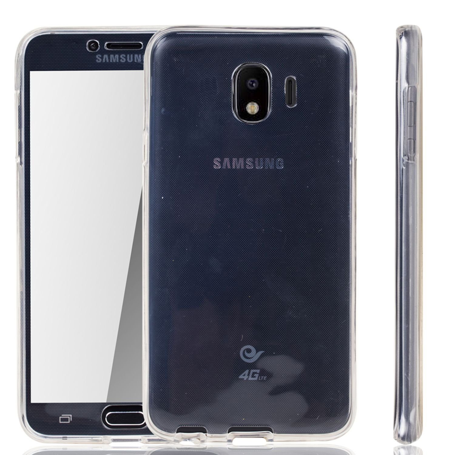 König Design Handyhülle Samsung Galaxy J4, Samsung Galaxy J4 Handyhülle Full-Cover 360 Grad Full Cover Transparent