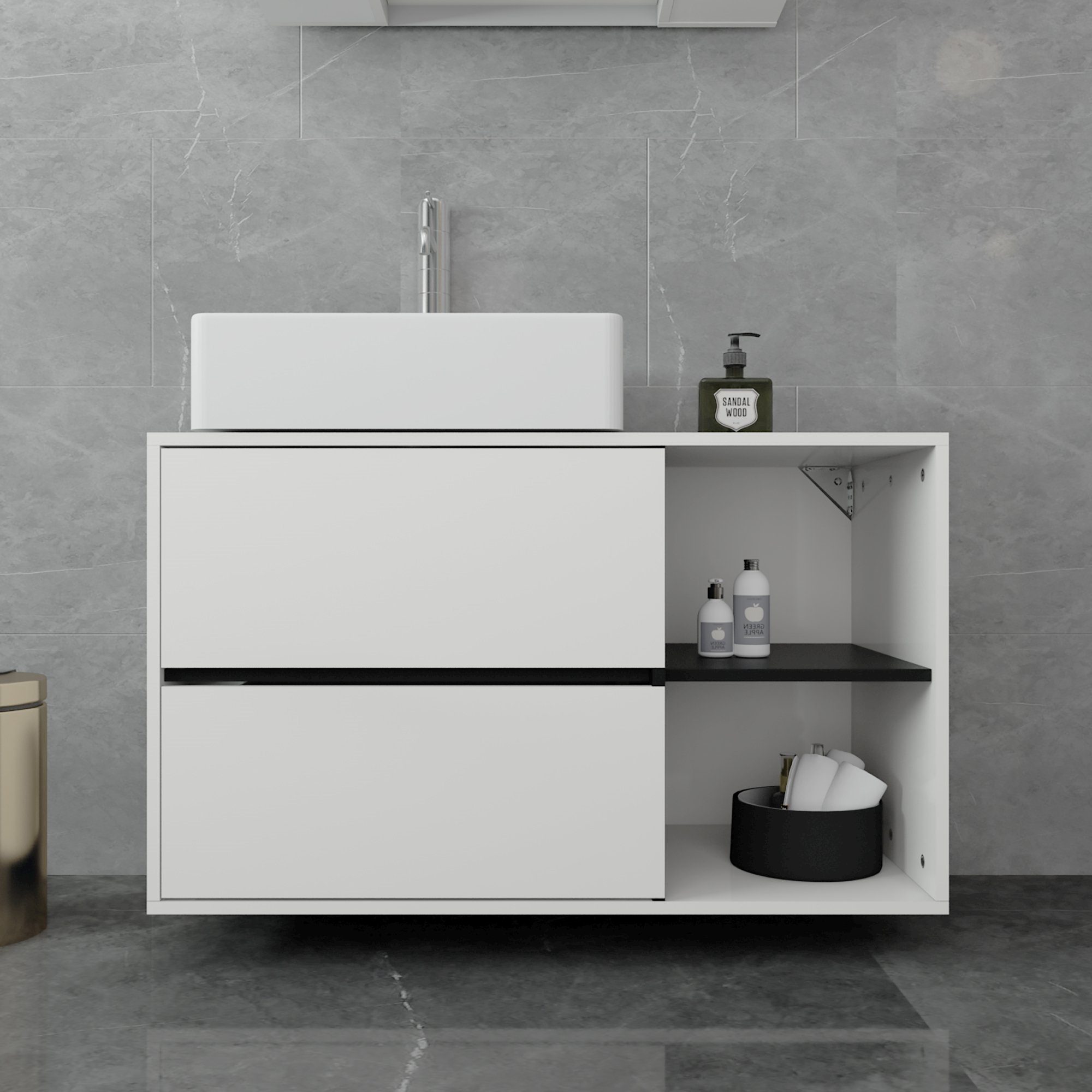 ML-DESIGN Badmöbel-Set weiß/schwarz Waschbeckenunterschrank 100x60x45,5cm