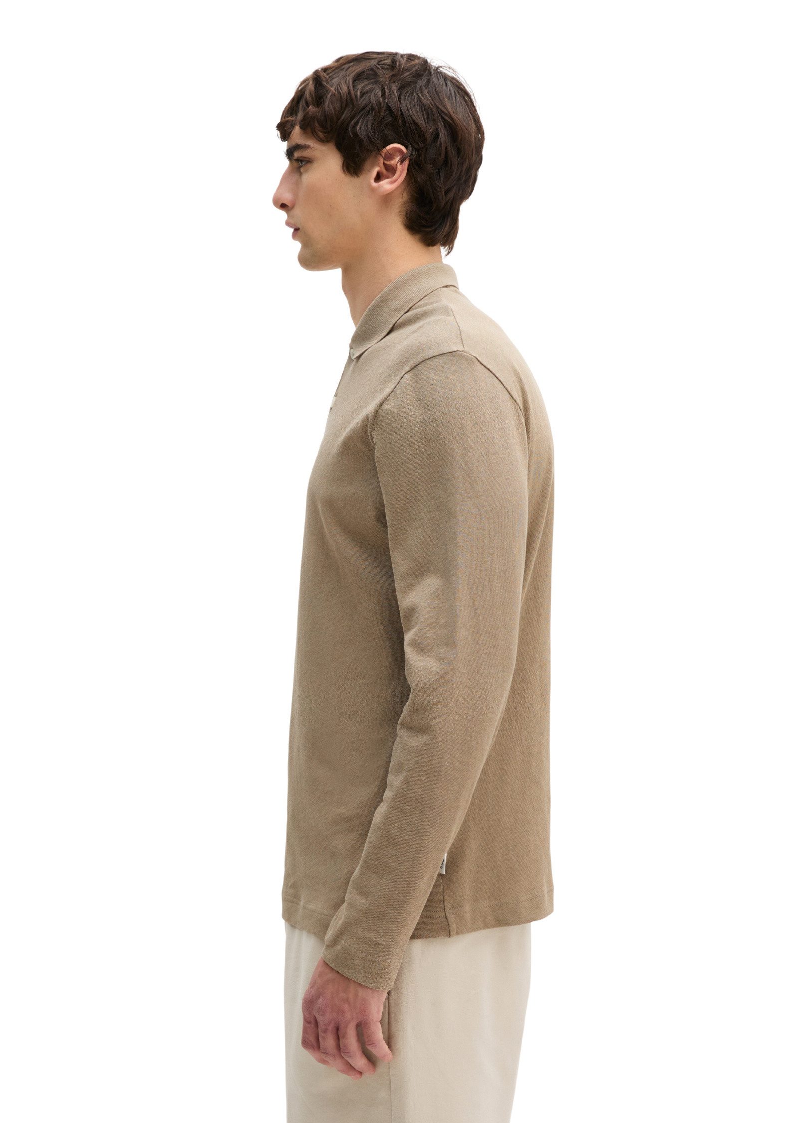 Marc O'Polo Langarm-Poloshirt aus Baumwoll-Leinen-Mix