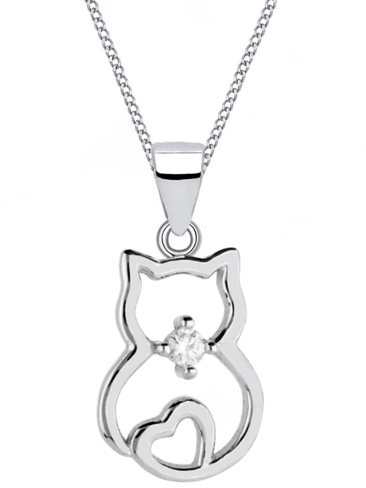 Goldene Hufeisen Kette mit Anhänger Halskette Katze Anhänger Kette 925 Silber mit Zirkonia Kater, 925 Sterling Silber Silberschmuck für Kinder, mit Zirkonia