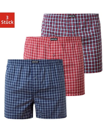 SNOCKS Weiter Boxer »American Woven Retro Shorts« (3 Stück) aus 100% Bio-Baumwolle, bequeme weite Passform