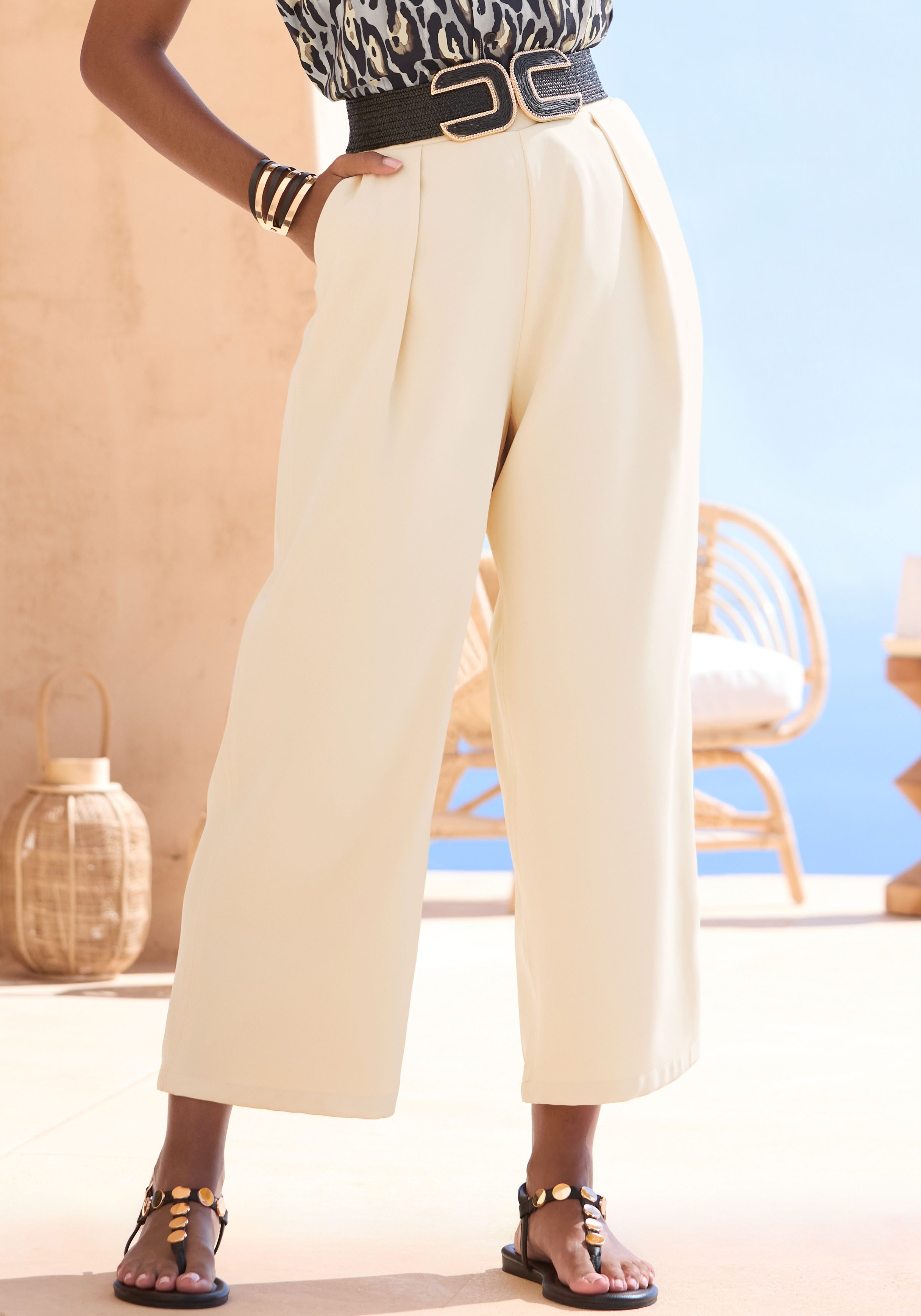 LASCANA 7/8-Hose mit Bundfalten, elegante Schlupfhose aus Webware