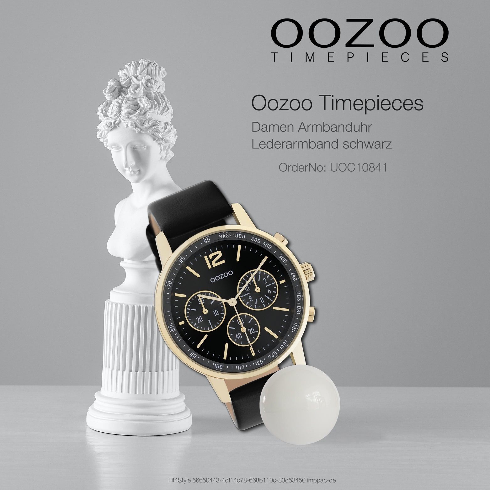 OOZOO Quarzuhr Oozoo Damenuhr rund, Armbanduhr Casual-Style gold, groß Lederarmband, Timepieces Damen 42mm) (ca