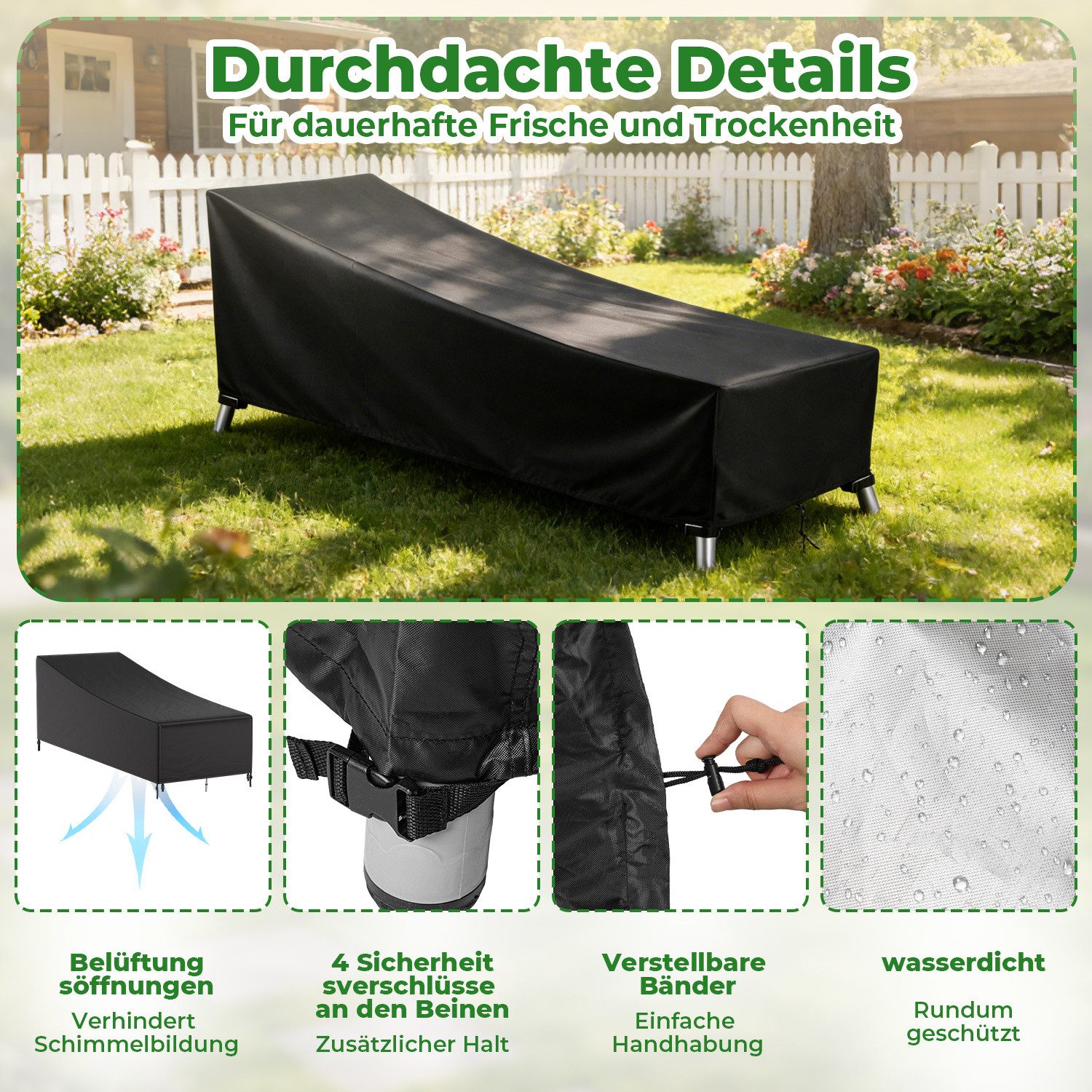 Clanmacy Gartenmöbel-Schutzhülle Gartenliegen-Schutzhülle 420D Oxford wasserdicht 200x75x40/70 cm – Bild 3 von 5