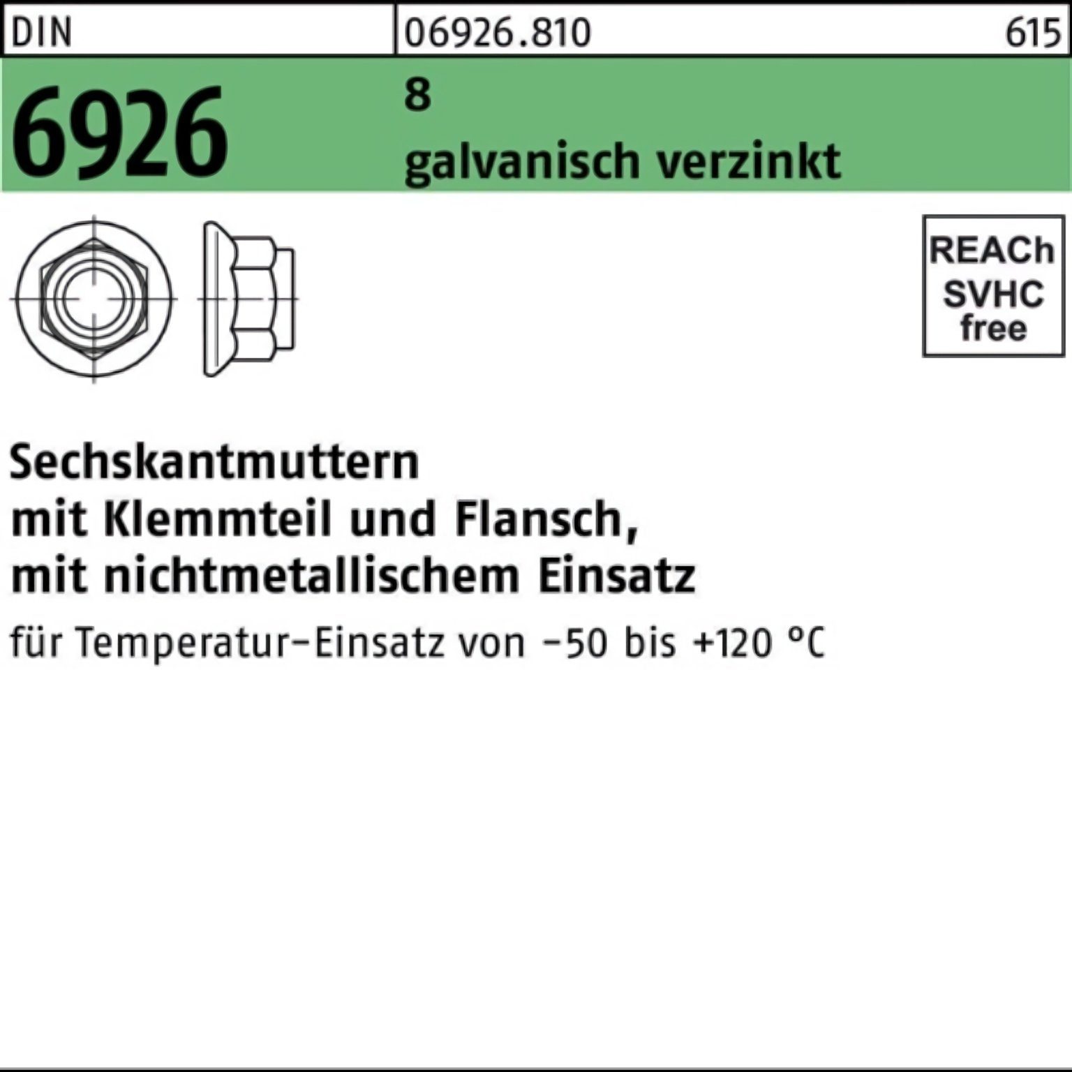 Reyher Muttern 100er Pack Sechskantmutter DIN 6926 Klemmteil/Flansch M16 8 galv.verz.