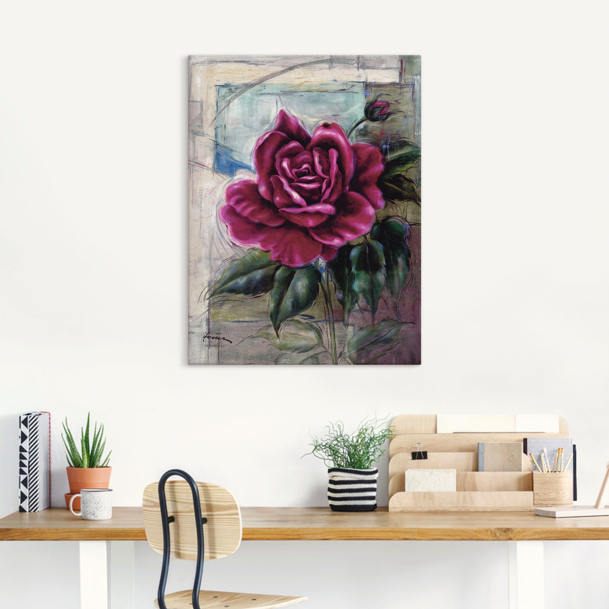Artland Leinwandbild Rose II, Blumen (1 St), auf Holzrahmen gespannt